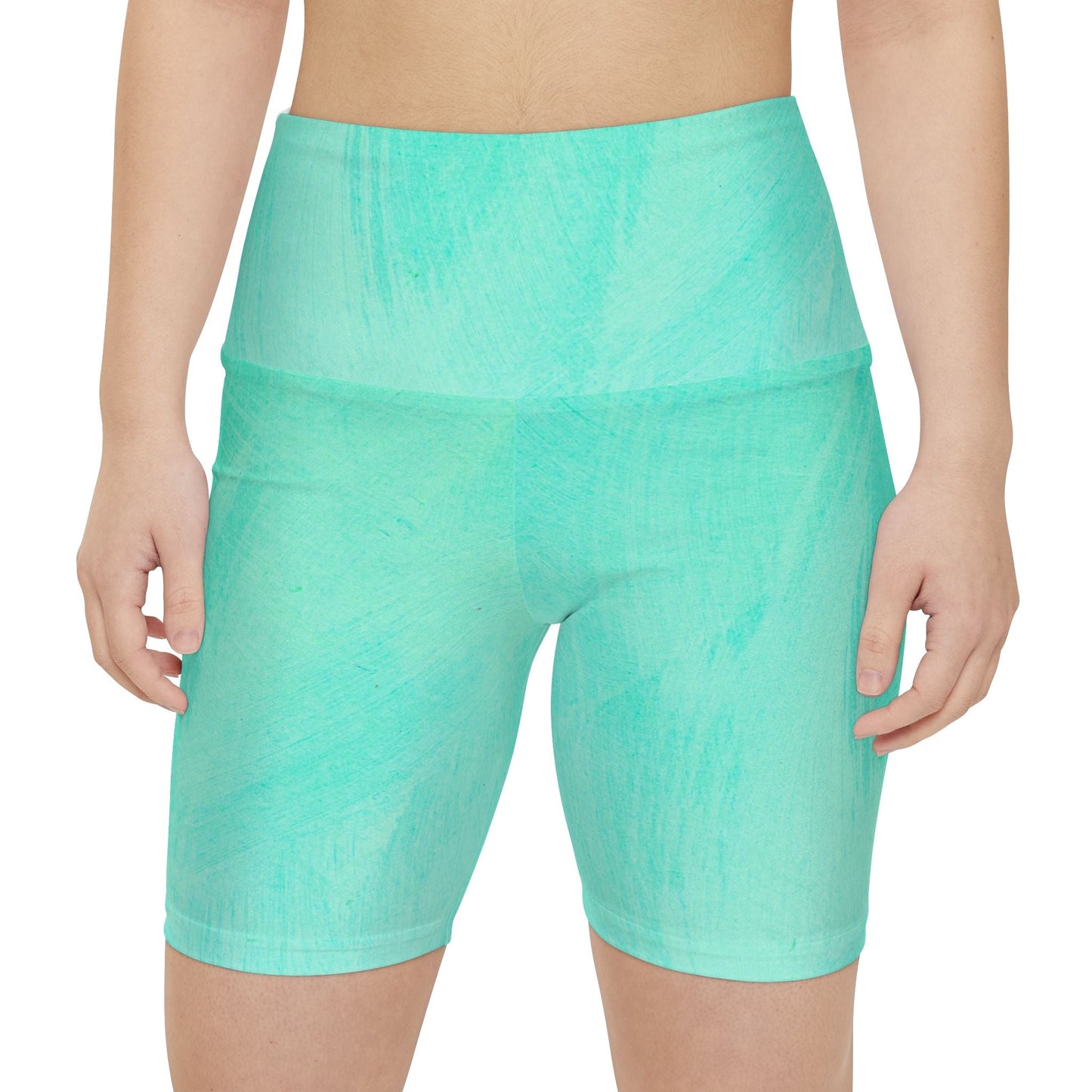 TRAIN HARD Relaxed Fit Women's Workout Shorts - Aqua Green Abstract Design Printify