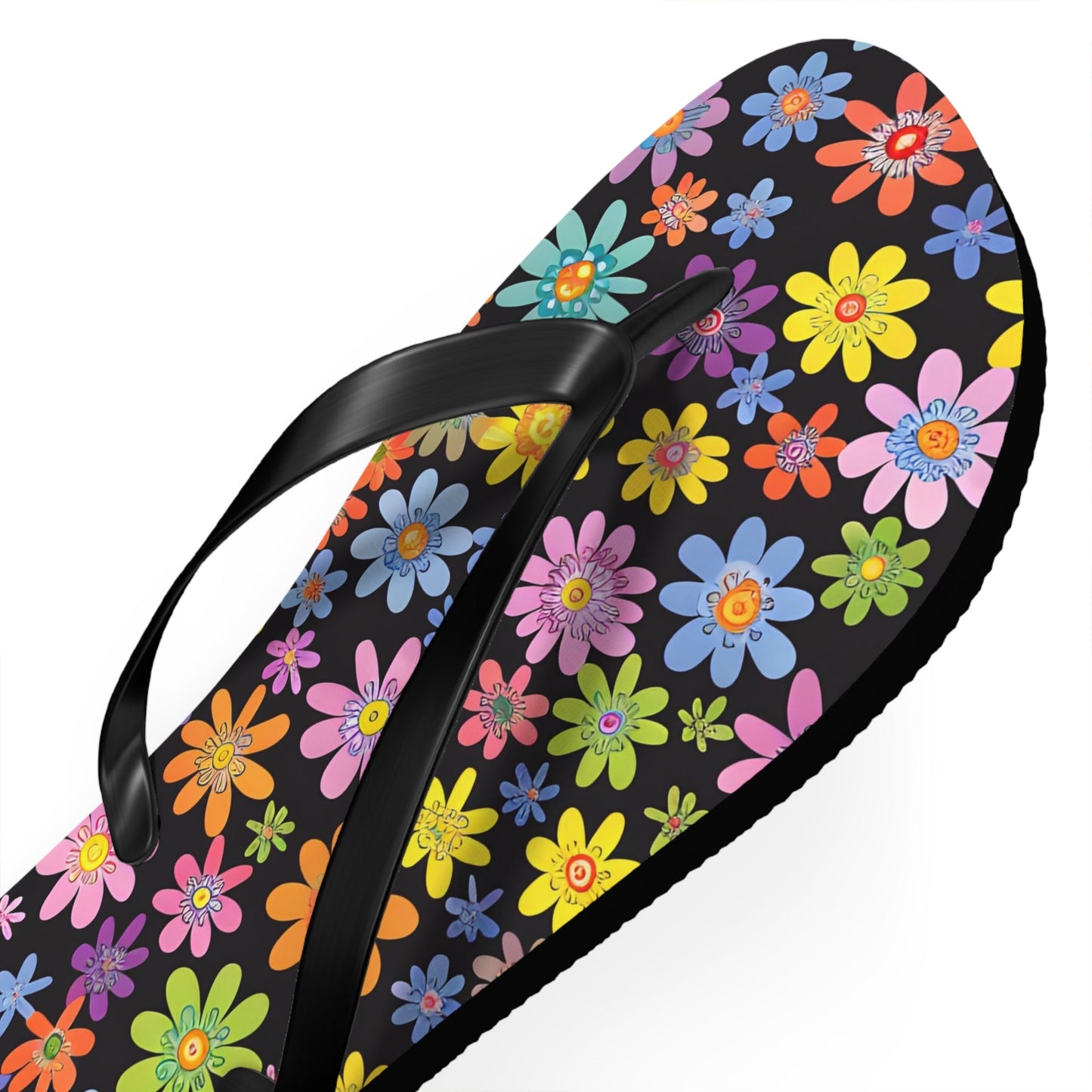 Black likes colors Bright Floral Flip Flops for Summer Fun Printify