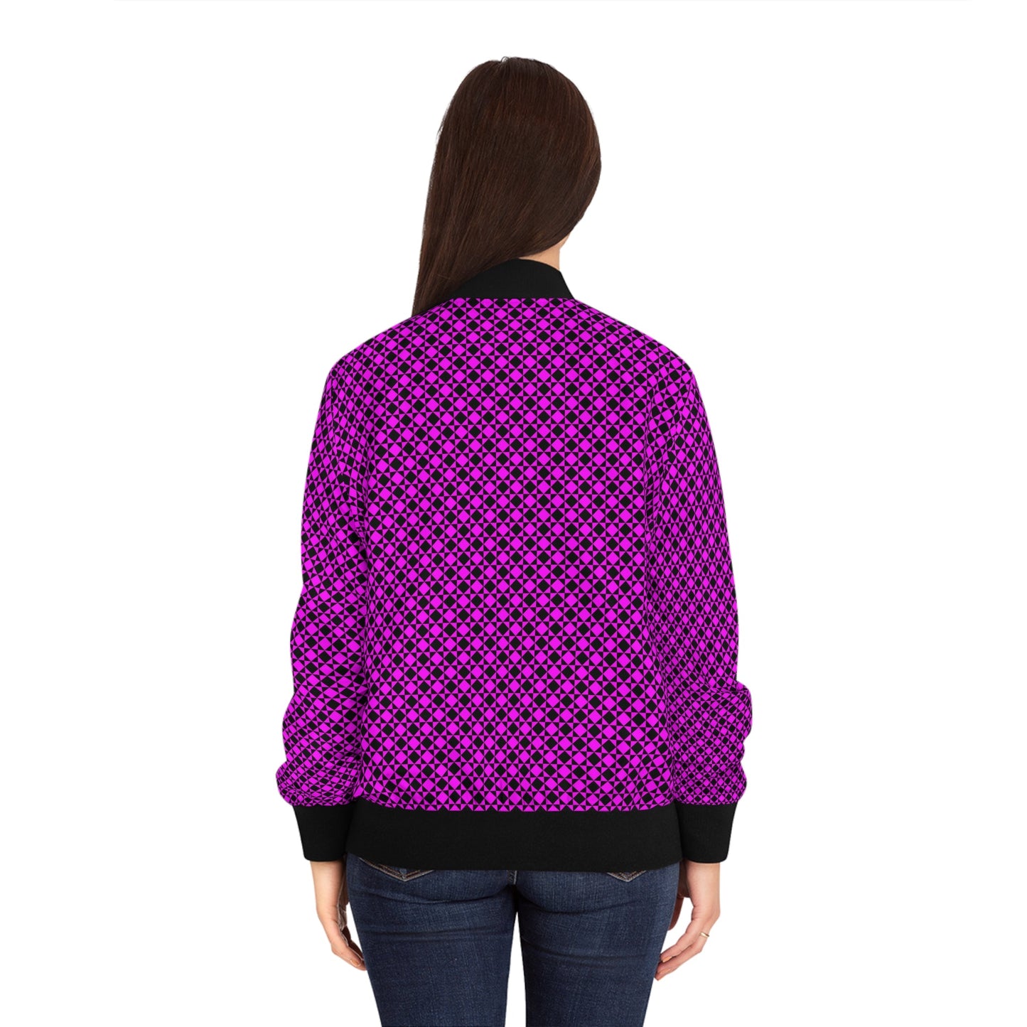 Black likes colors Trendy Women's Bomber Jacket with Vibrant Pink Pattern - Casual Chic Outerwear Printify