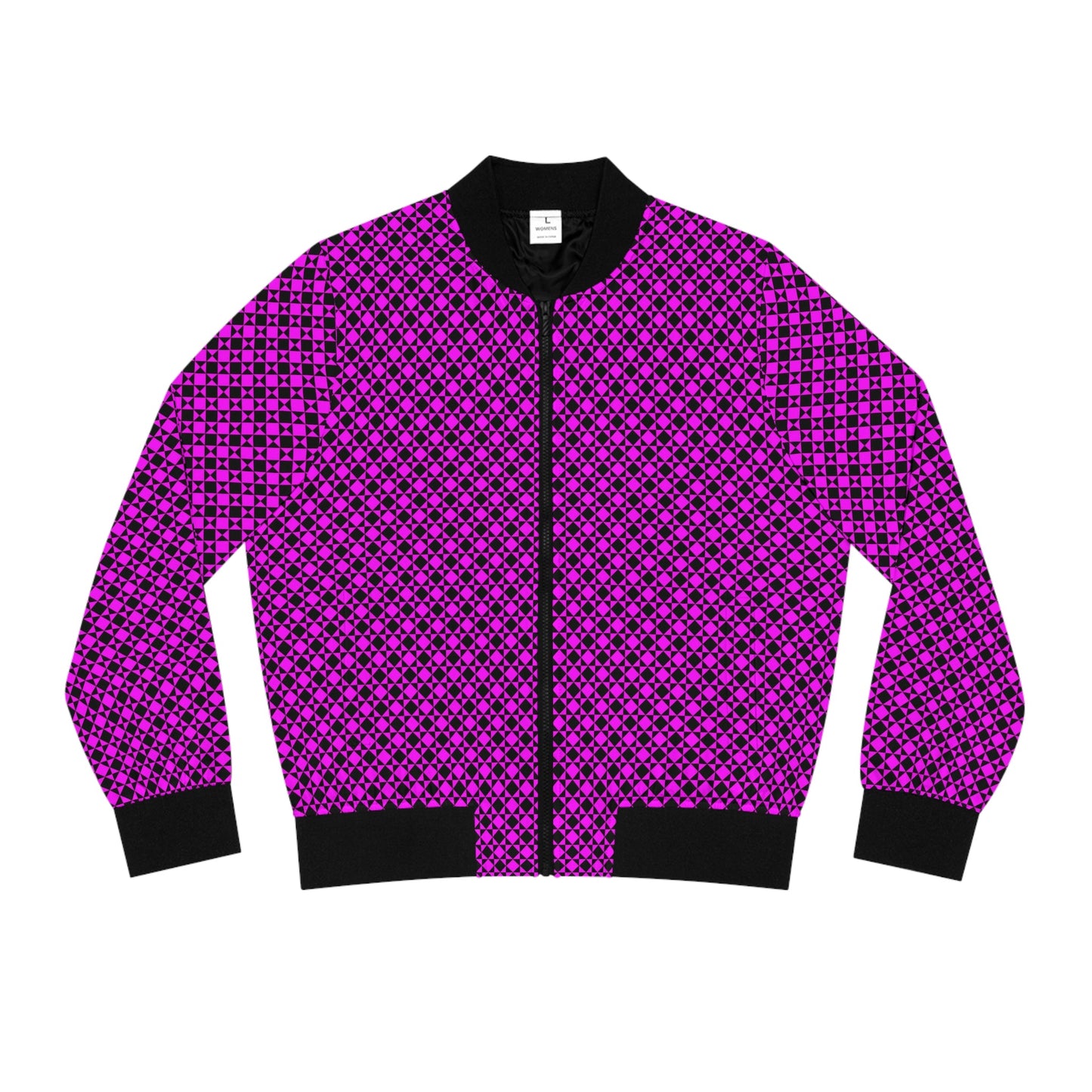 Black likes colors Trendy Women's Bomber Jacket with Vibrant Pink Pattern - Casual Chic Outerwear Printify