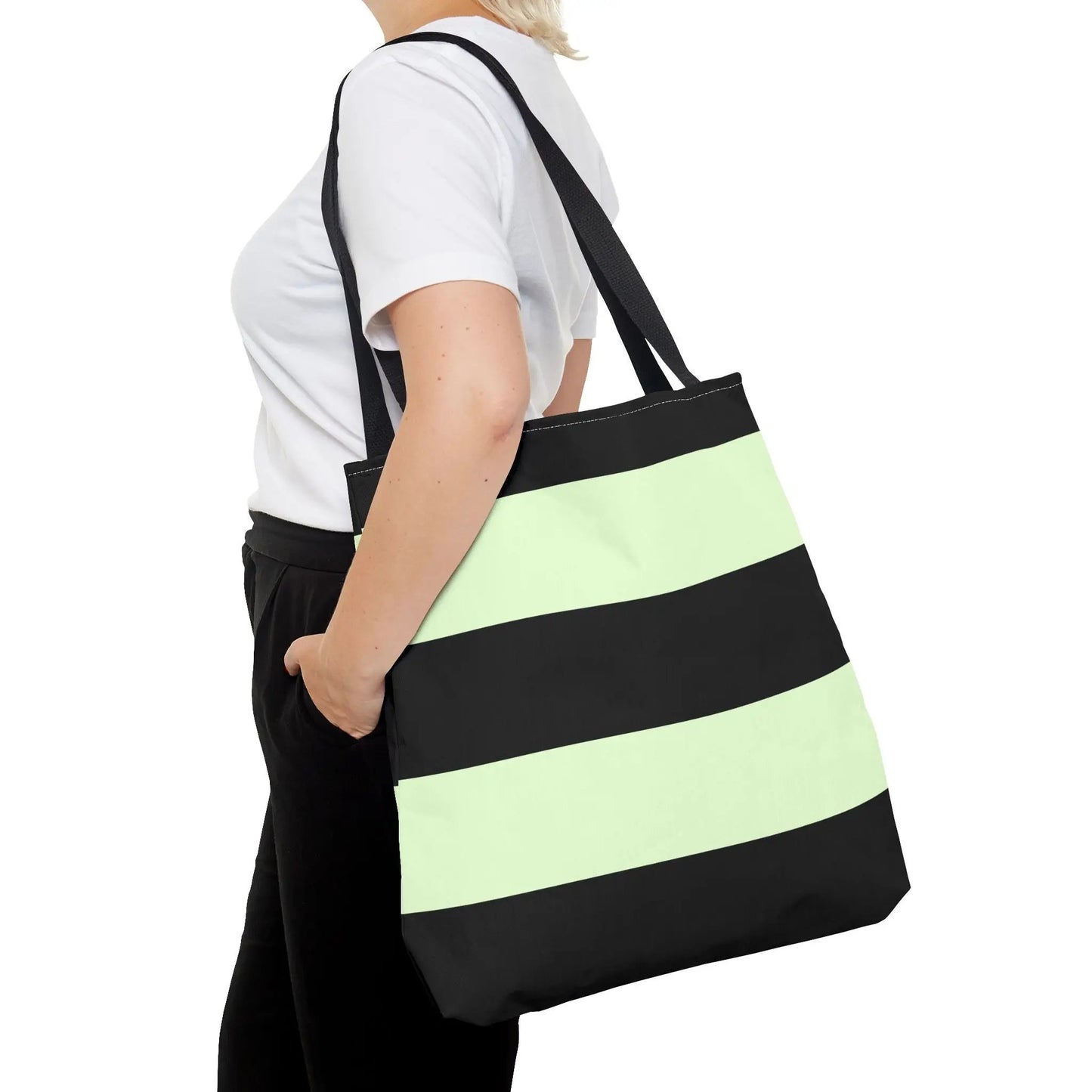 Like a star Stylish Stripe Tote Bag - Modern Black and Mint Design for Everyday Use Printify
