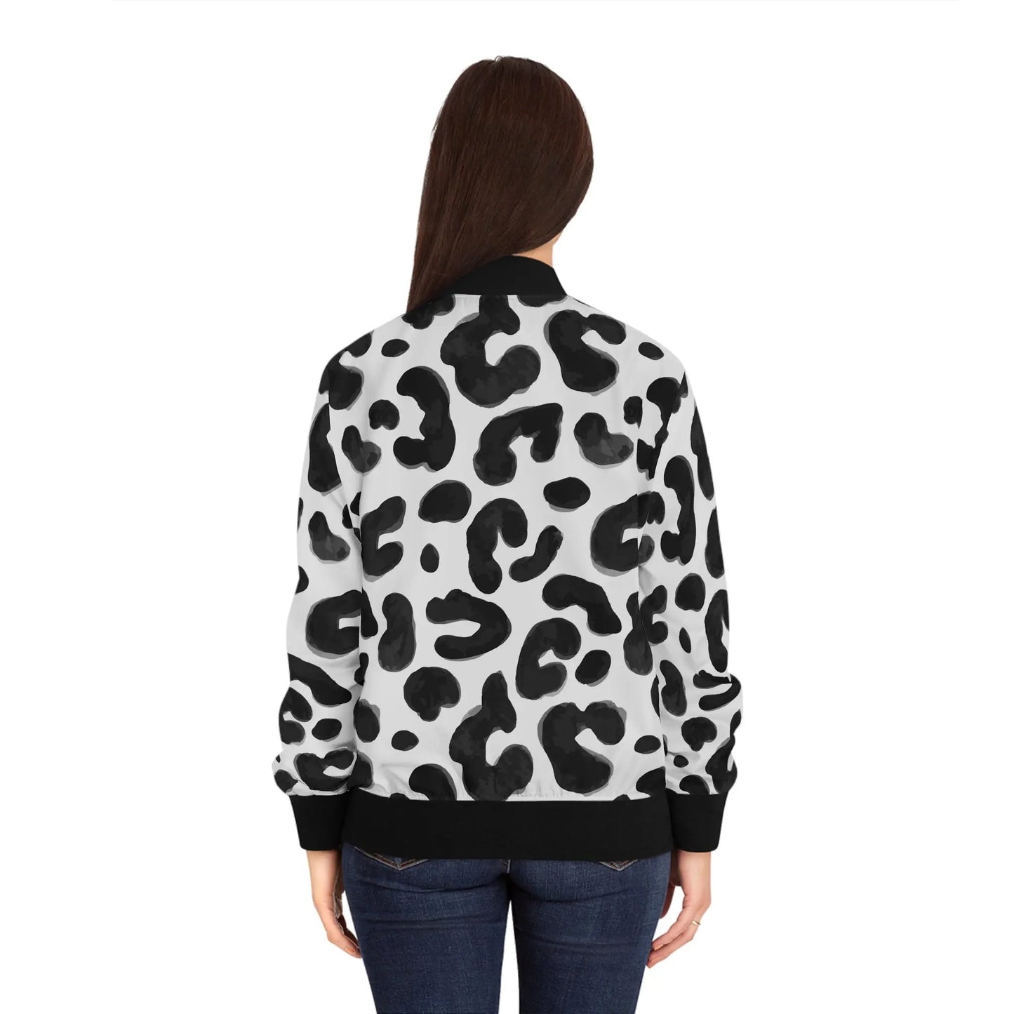 Like a star Stylish Women's Bomber Jacket with Bold Black Leopard Print Printify