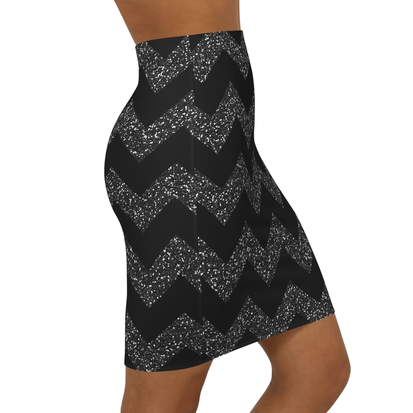 Black likes colors Chic Black and Silver Chevron Pencil Skirt Printify