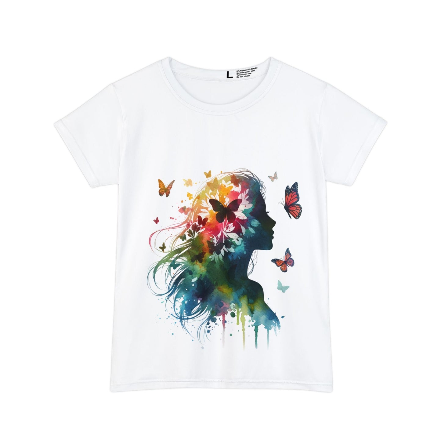 Like&Share Colorful Butterfly Silhouette Women's Short Sleeve Shirt - Perfect for Nature Lovers and Spring Days Printify