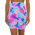Abstract Watercolor Swirl Pencil Skirt — Pink & Blue AOP