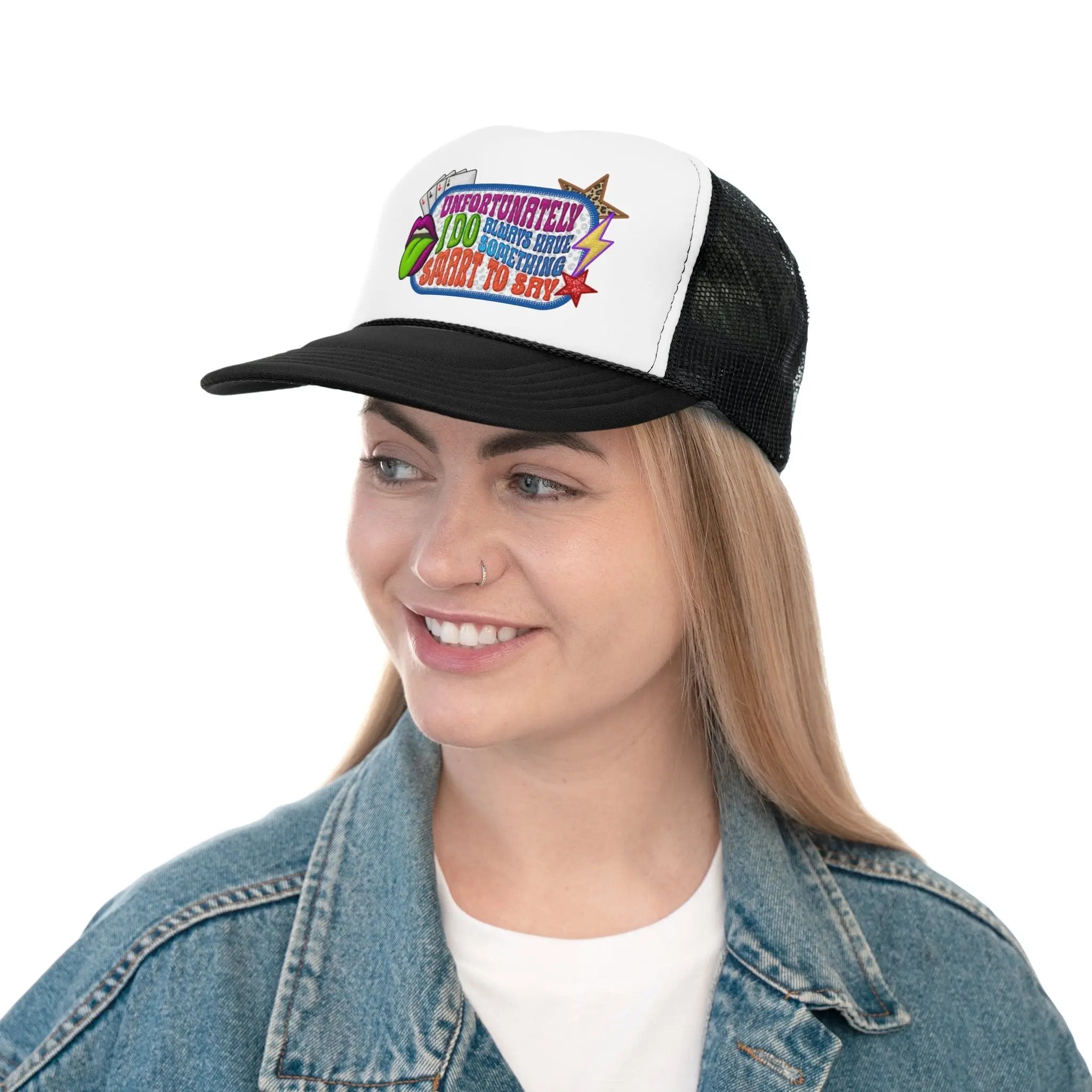 Girls and Caps Funny Trucker Cap - "Unfortunately, I Always Have Something Smart to Say" Printify