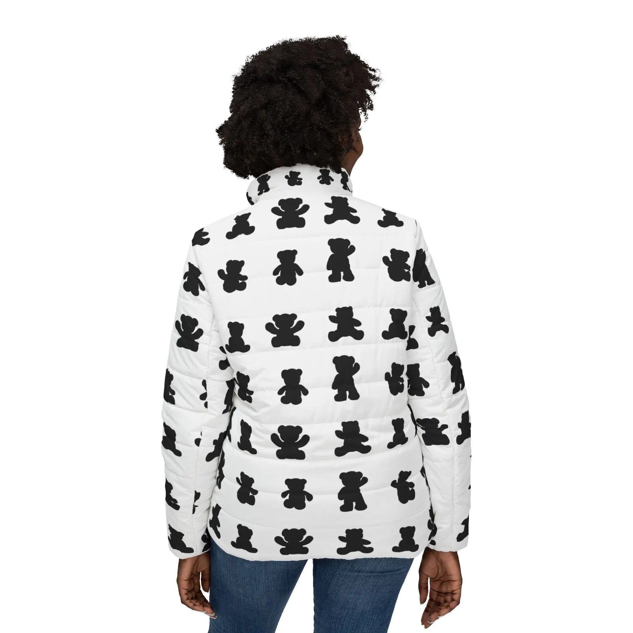Like&Share Stylish Women's Puffer Jacket with Fun Bear Print Printify