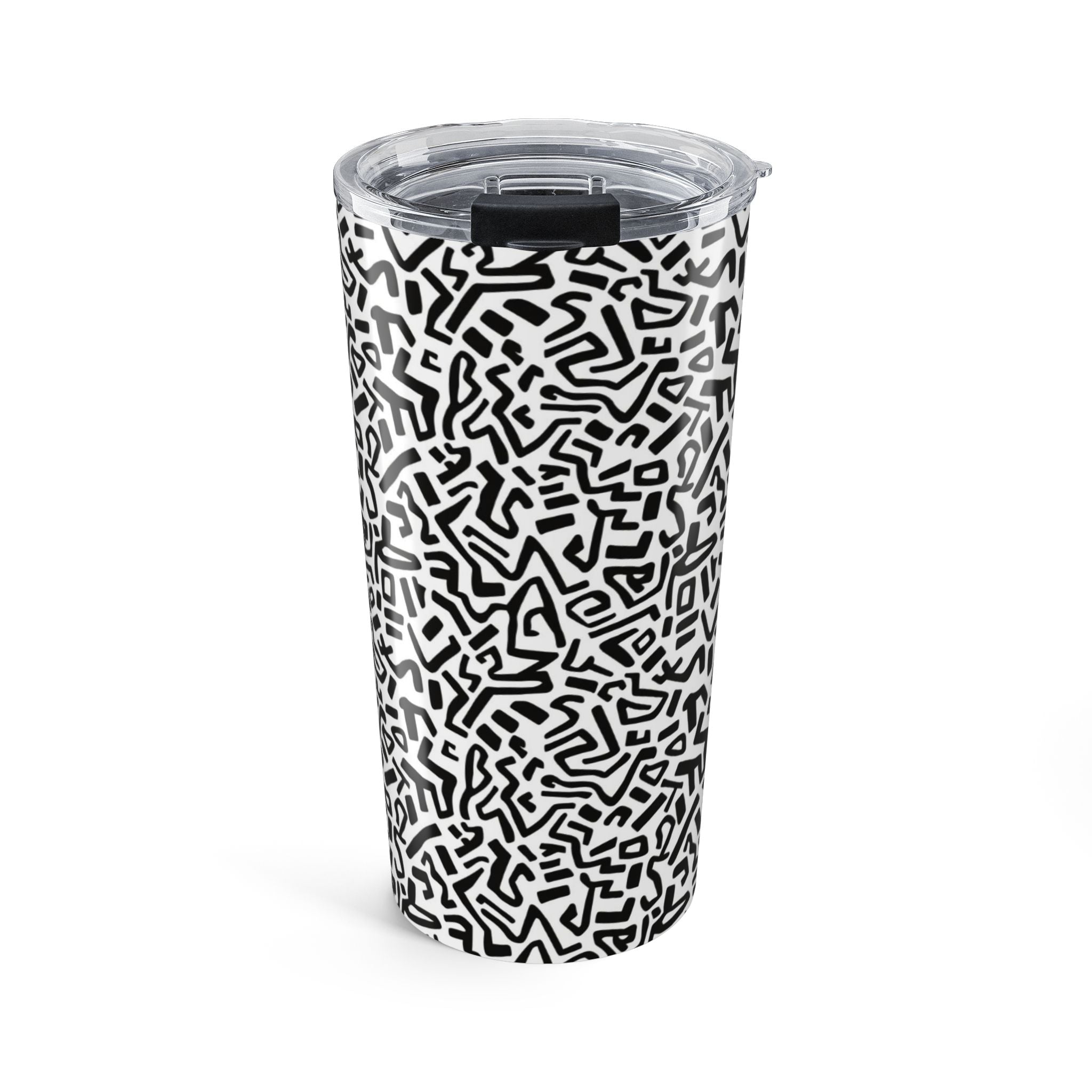 20oz Abstract Doodle Tumbler – Black & White Geometric Travel Cup