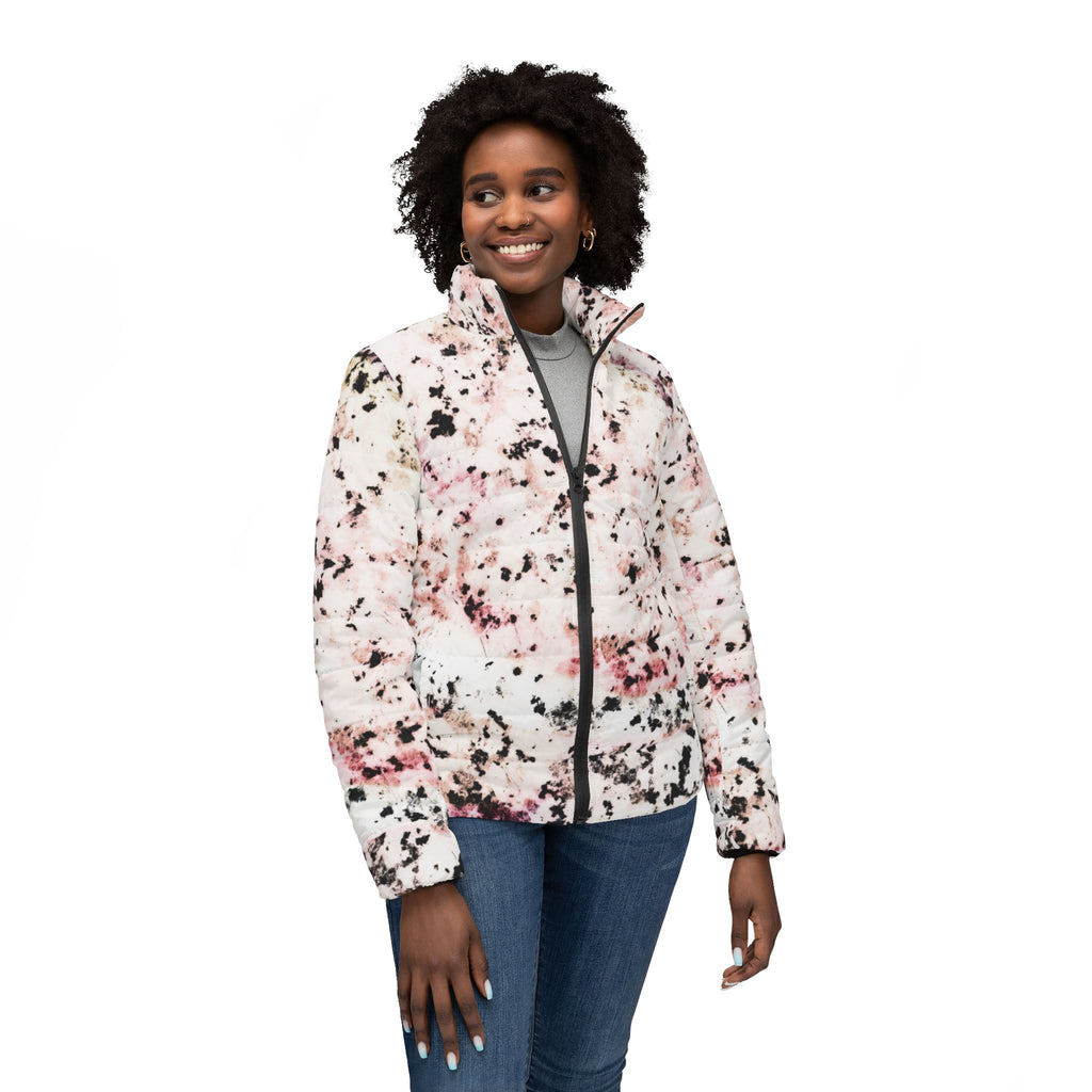 Pink Marble Print Puffer Jacket