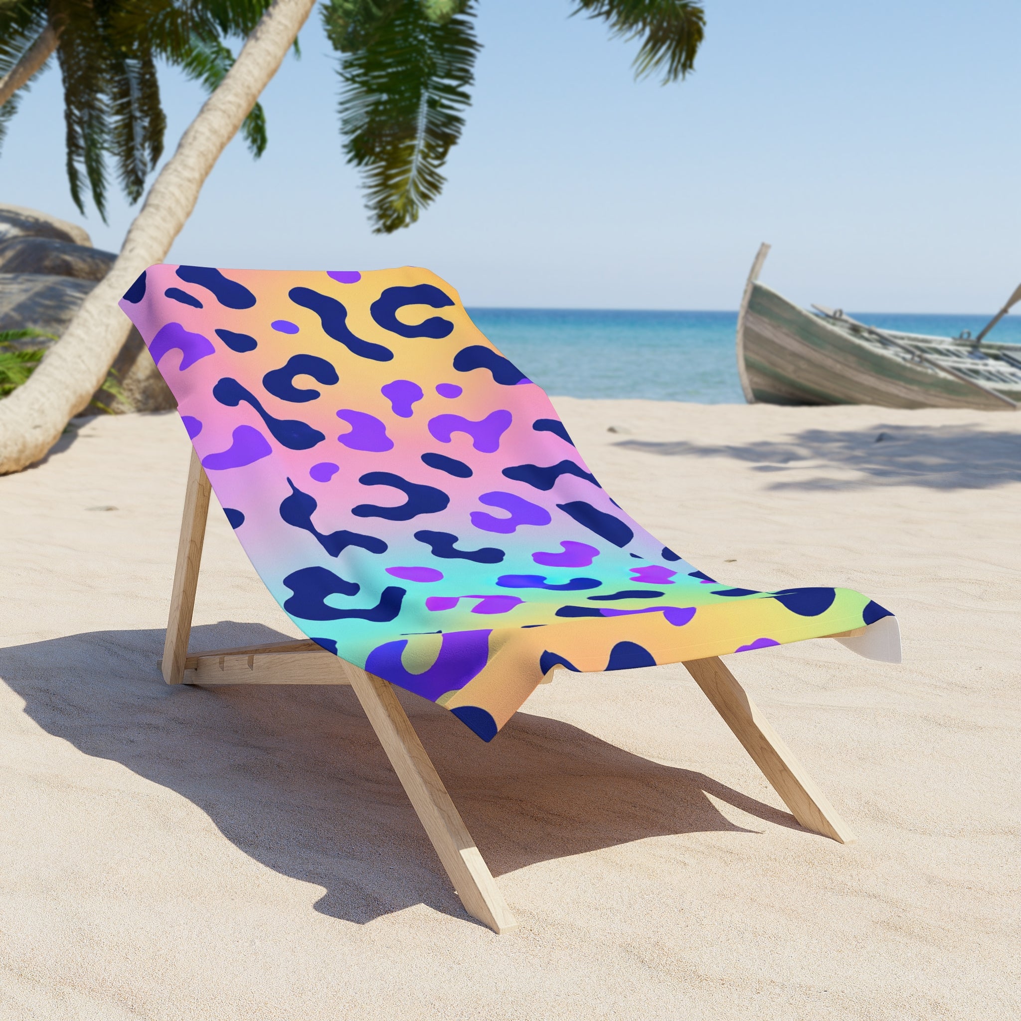 Neon Rainbow Leopard Beach Towel