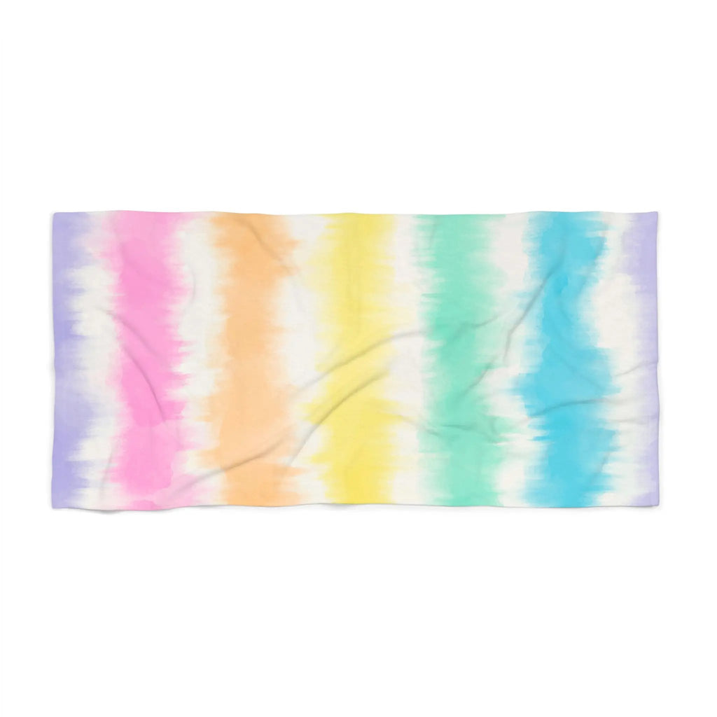 Like&Share Bright Pastel Beach Towel - Colorful Tie-Dye Design for Summer Fun Printify