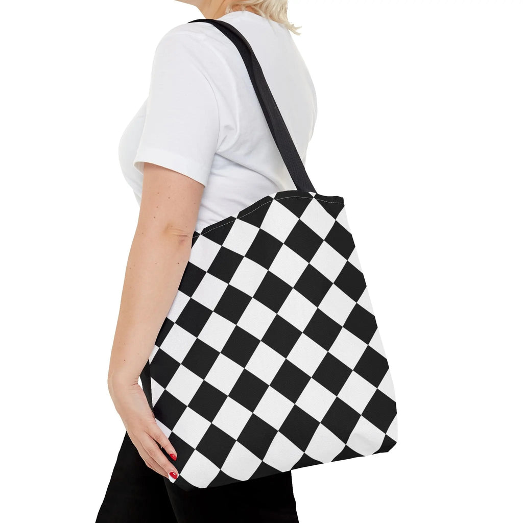 Like&Share Stylish Stripe Tote Bag - Modern Black and Mint Design for Everyday Use Printify