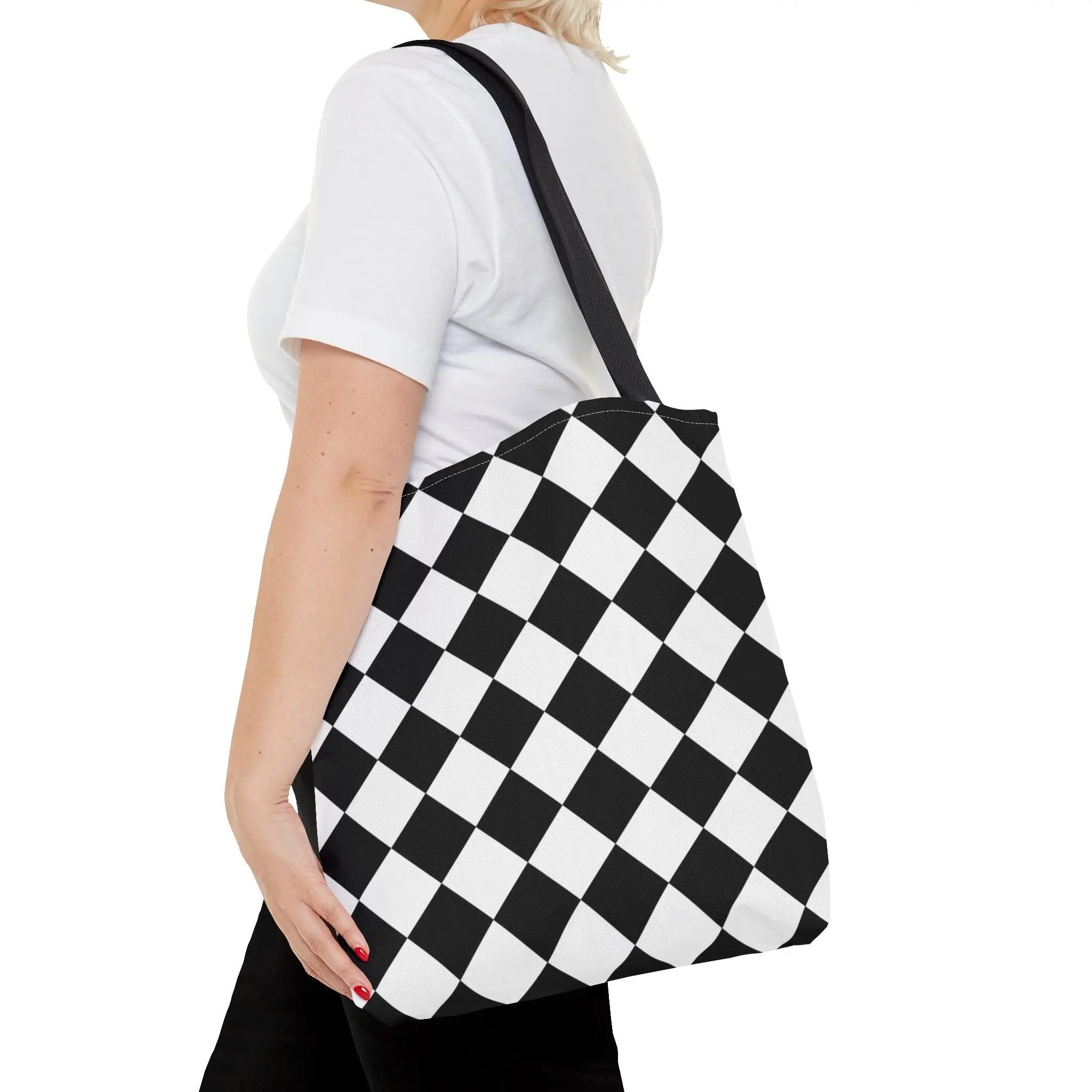 Like&Share Stylish Stripe Tote Bag - Modern Black and Mint Design for Everyday Use Printify