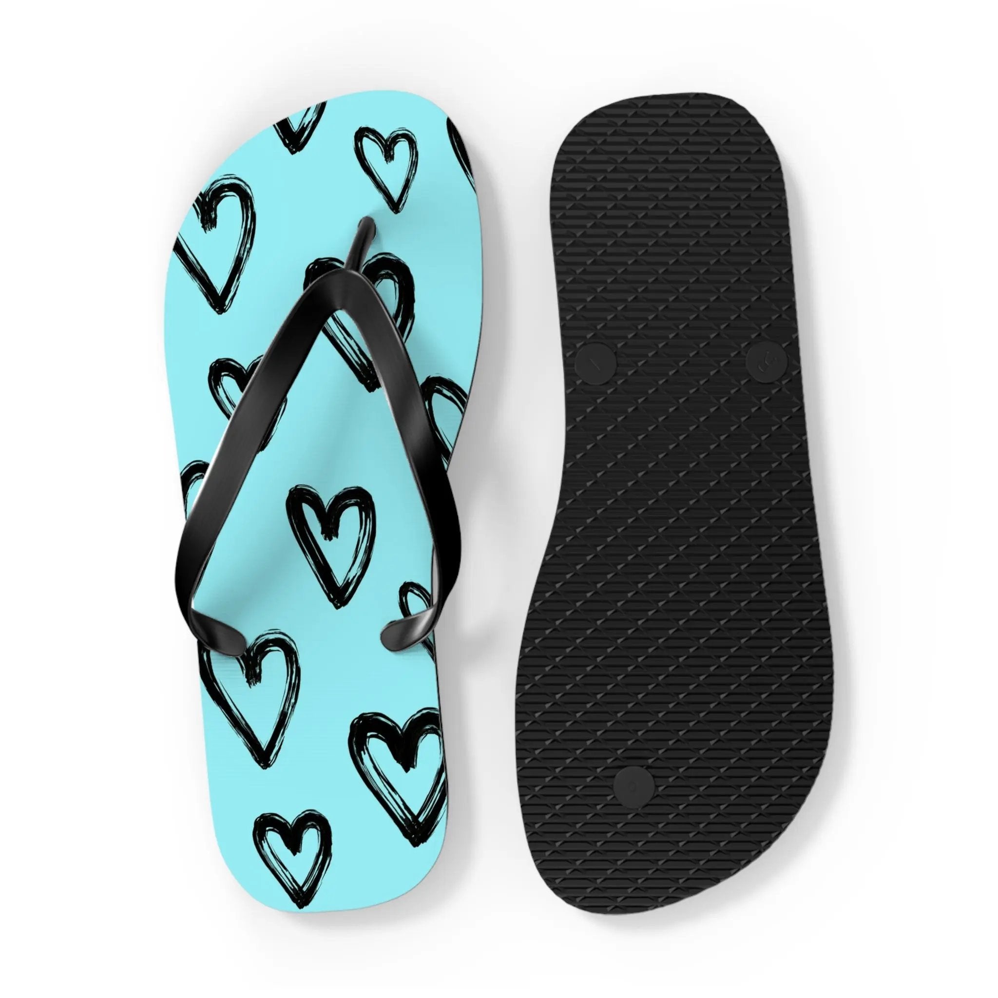 Like&Share Heart Print Flip Flops - Cute and Comfortable Summer Sandals Printify