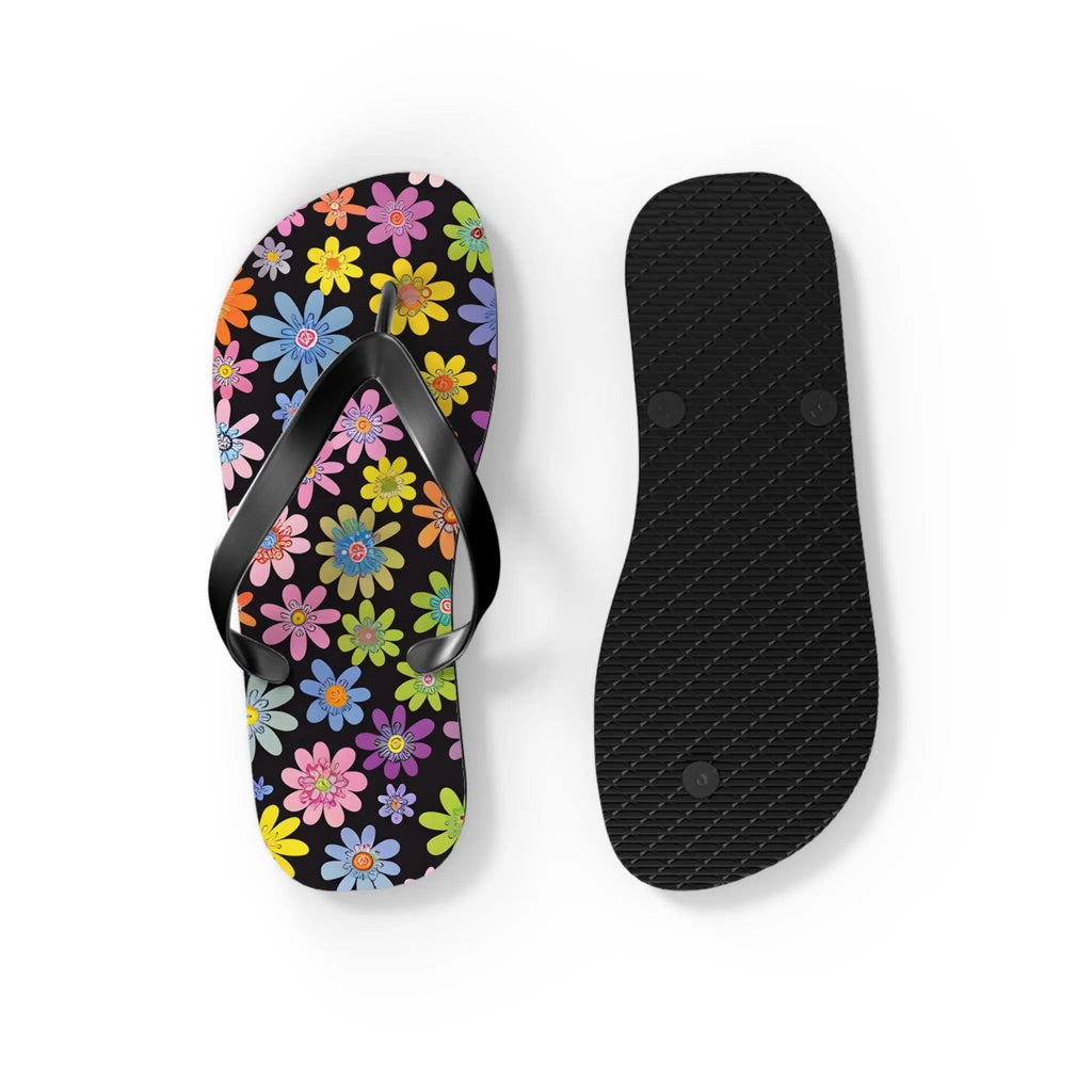 Black likes colors Bright Floral Flip Flops for Summer Fun Printify