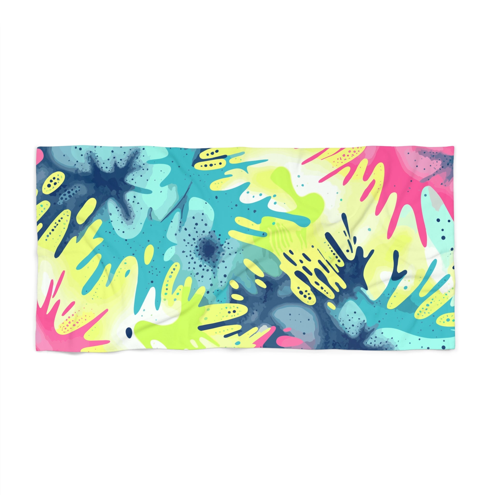 Abstract Tropical Splash Beach Towel — Colorful Neon Wave Print