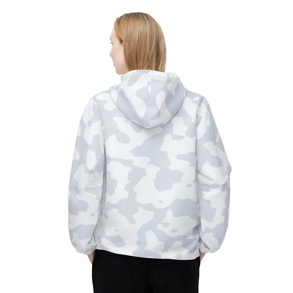 Like&Share Stylish Gray Camo Windbreaker Jacket for Outdoor Adventures Printify