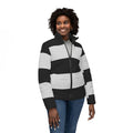 Black likes colors Stylish Women’s Puffer Jacket - Bold Stripes for Winter Adventure Printify
