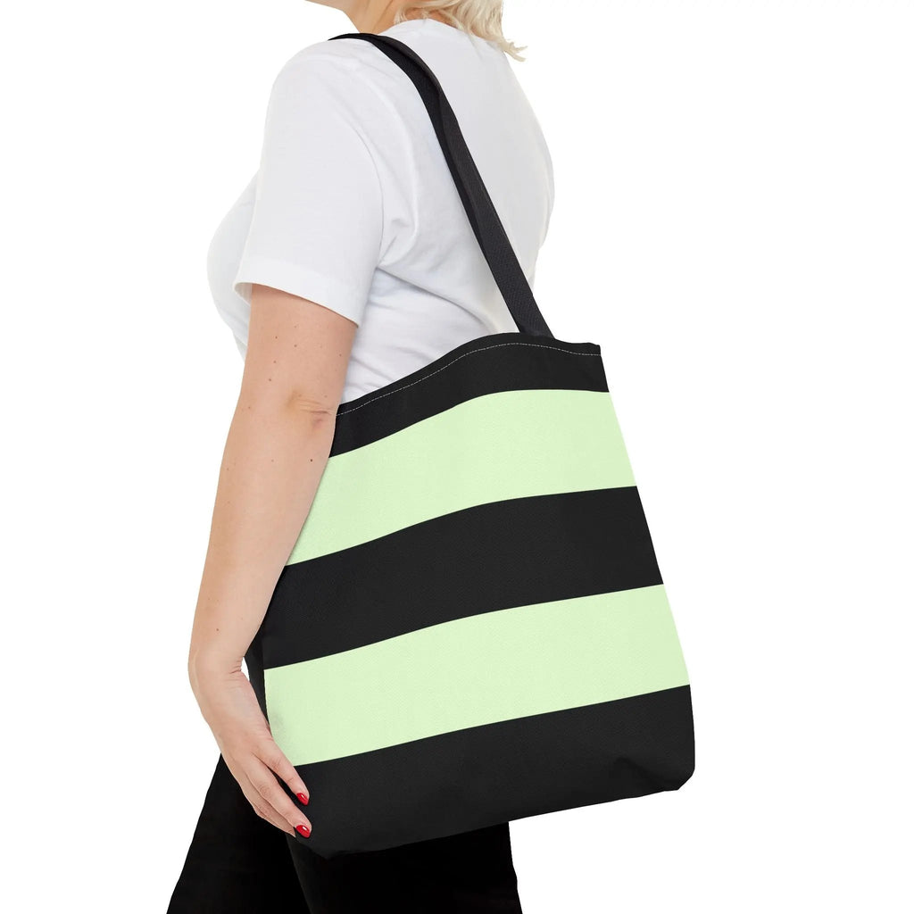 Like a star Stylish Stripe Tote Bag - Modern Black and Mint Design for Everyday Use Printify