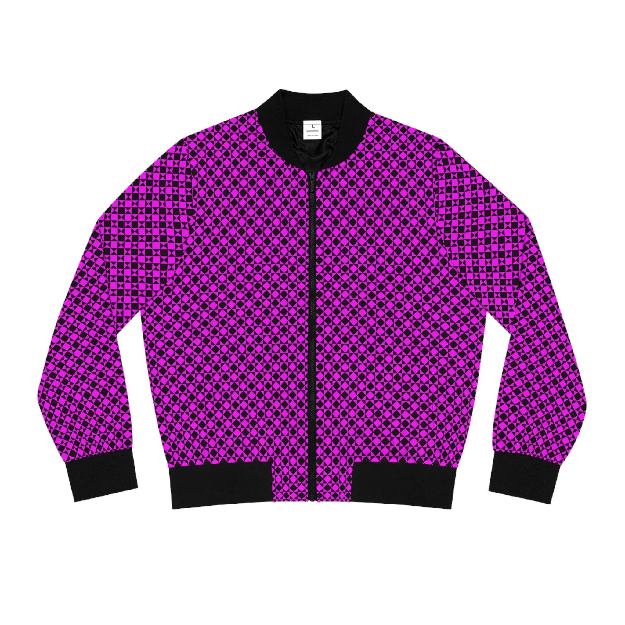 Black likes colors Trendy Women's Bomber Jacket with Vibrant Pink Pattern - Casual Chic Outerwear Printify