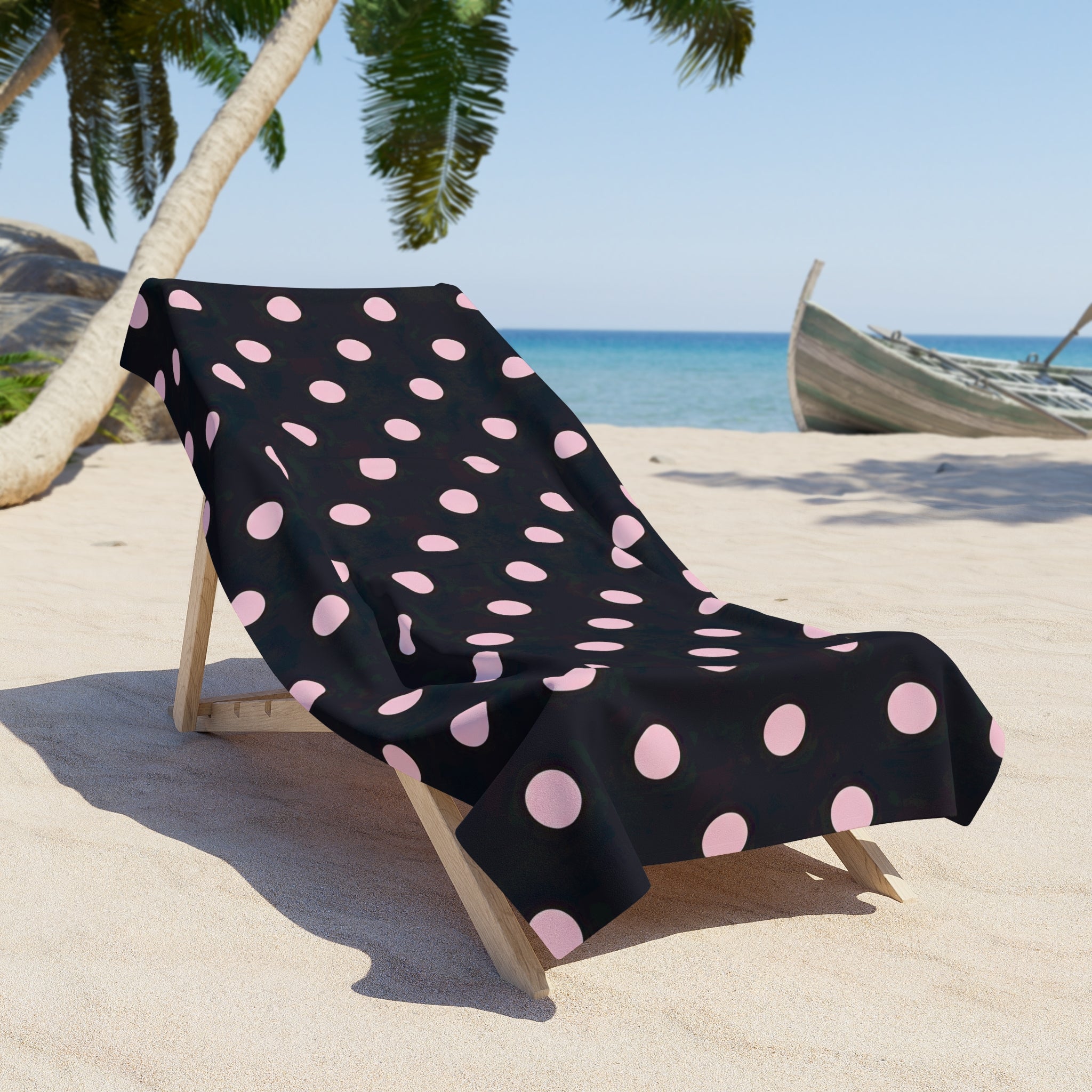 Black & Pink Polka Dot Beach Towel — Retro Chic Summer Towels