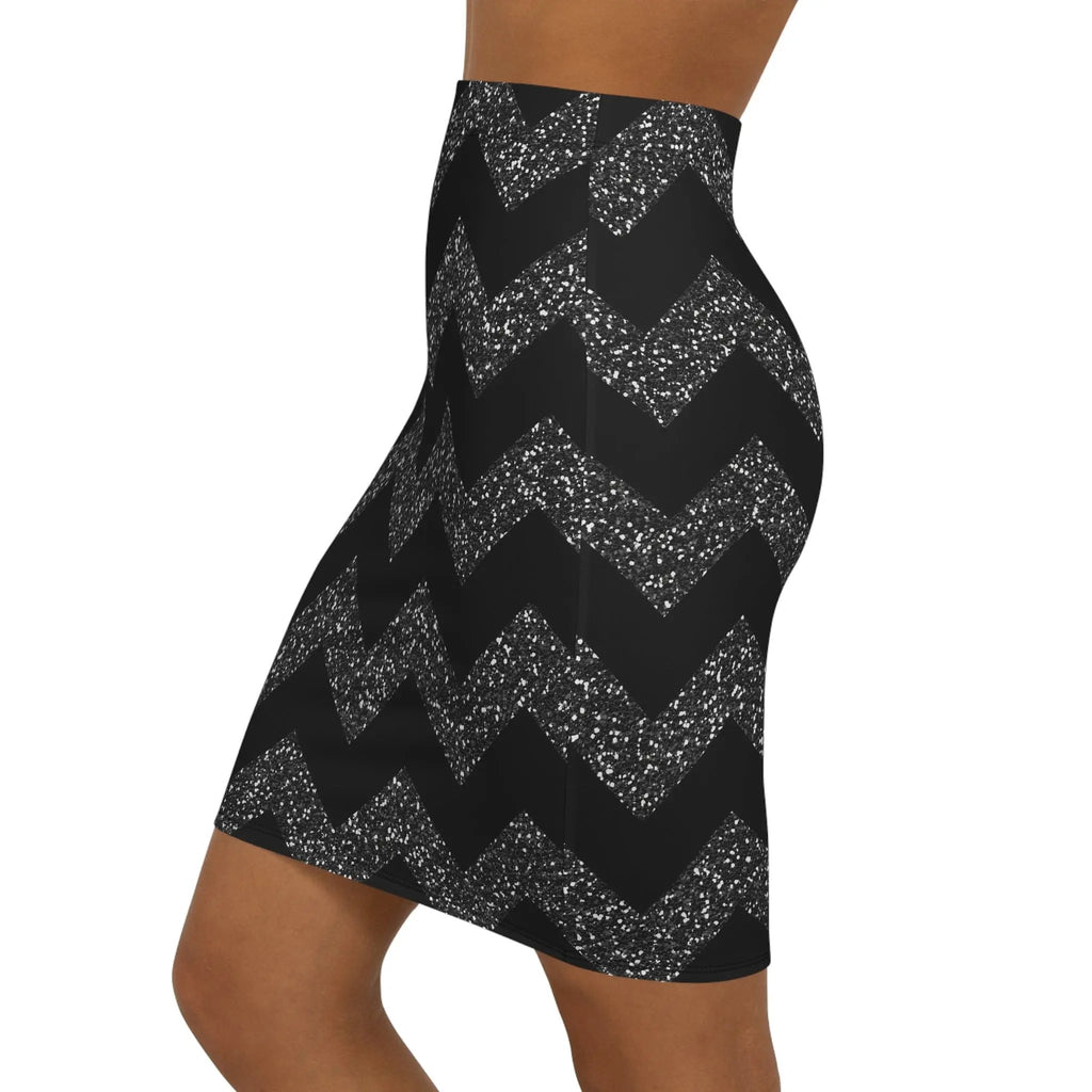 Black likes colors Chic Black and Silver Chevron Pencil Skirt Printify