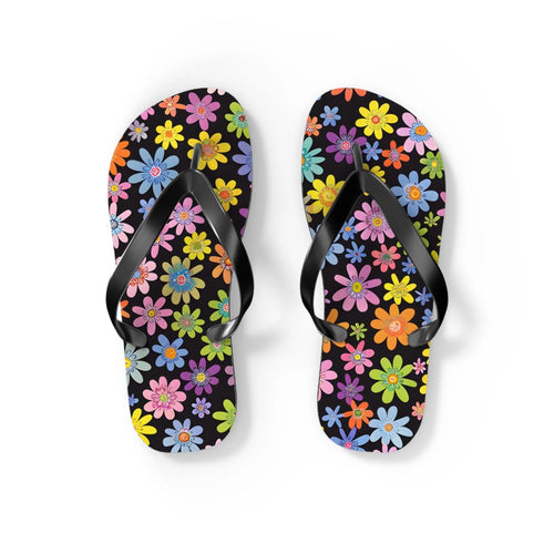 Black likes colors Bright Floral Flip Flops for Summer Fun Printify