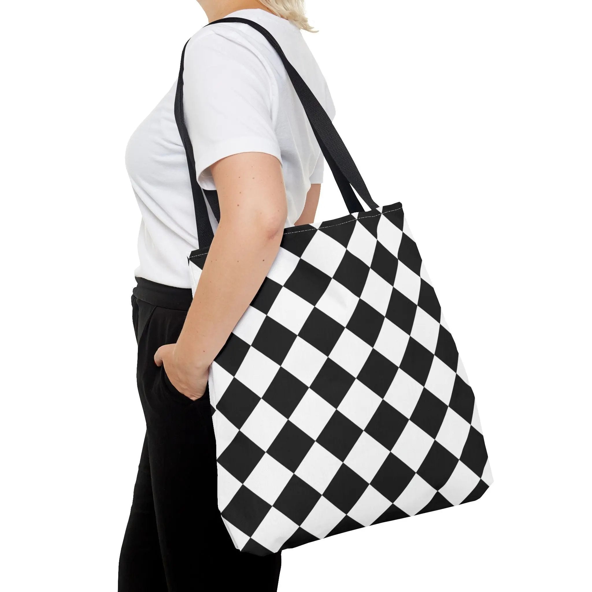 Like&Share Stylish Stripe Tote Bag - Modern Black and Mint Design for Everyday Use Printify