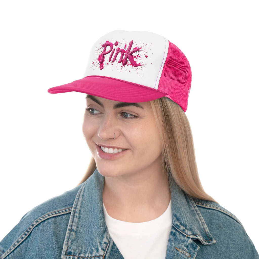 Girls and Caps Vibrant Pink Splash Trucker Cap for Bold Style Printify