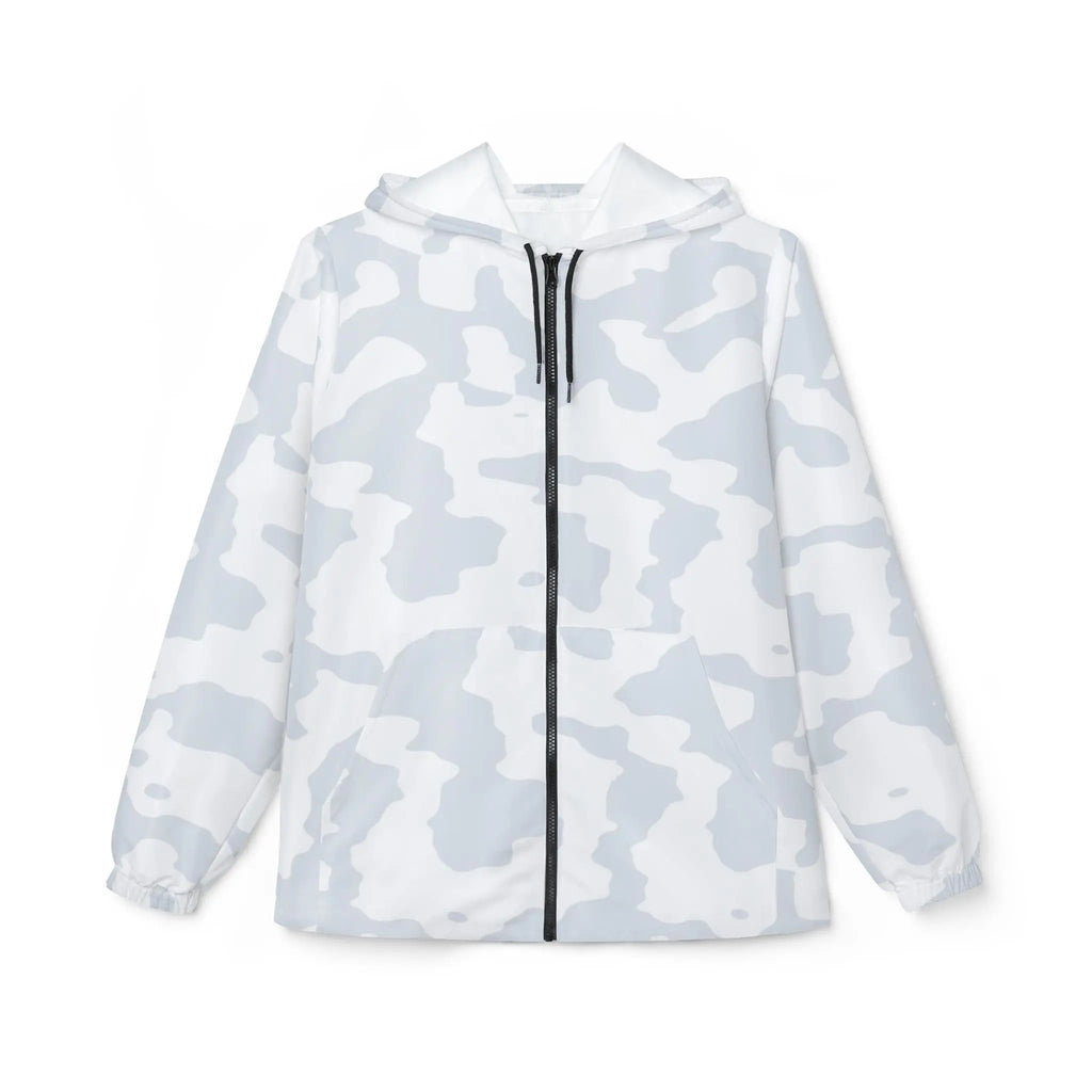 Like&Share Stylish Gray Camo Windbreaker Jacket for Outdoor Adventures Printify