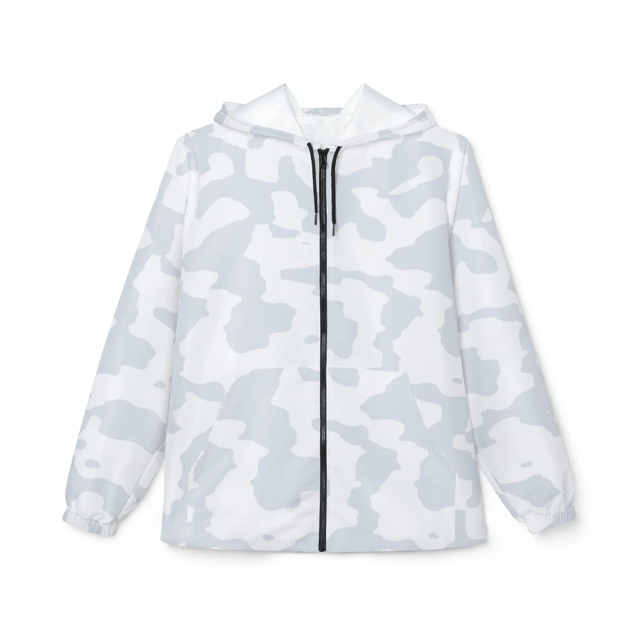 Like&Share Stylish Gray Camo Windbreaker Jacket for Outdoor Adventures Printify