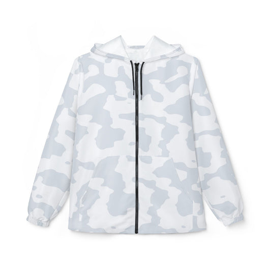 Like&Share Stylish Gray Camo Windbreaker Jacket for Outdoor Adventures Printify