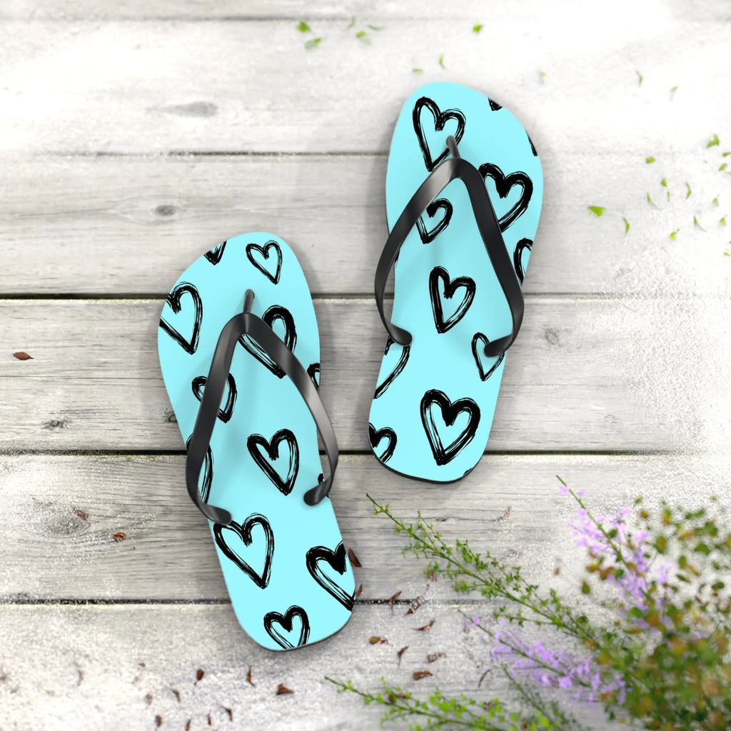 Like&Share Heart Print Flip Flops - Cute and Comfortable Summer Sandals Printify
