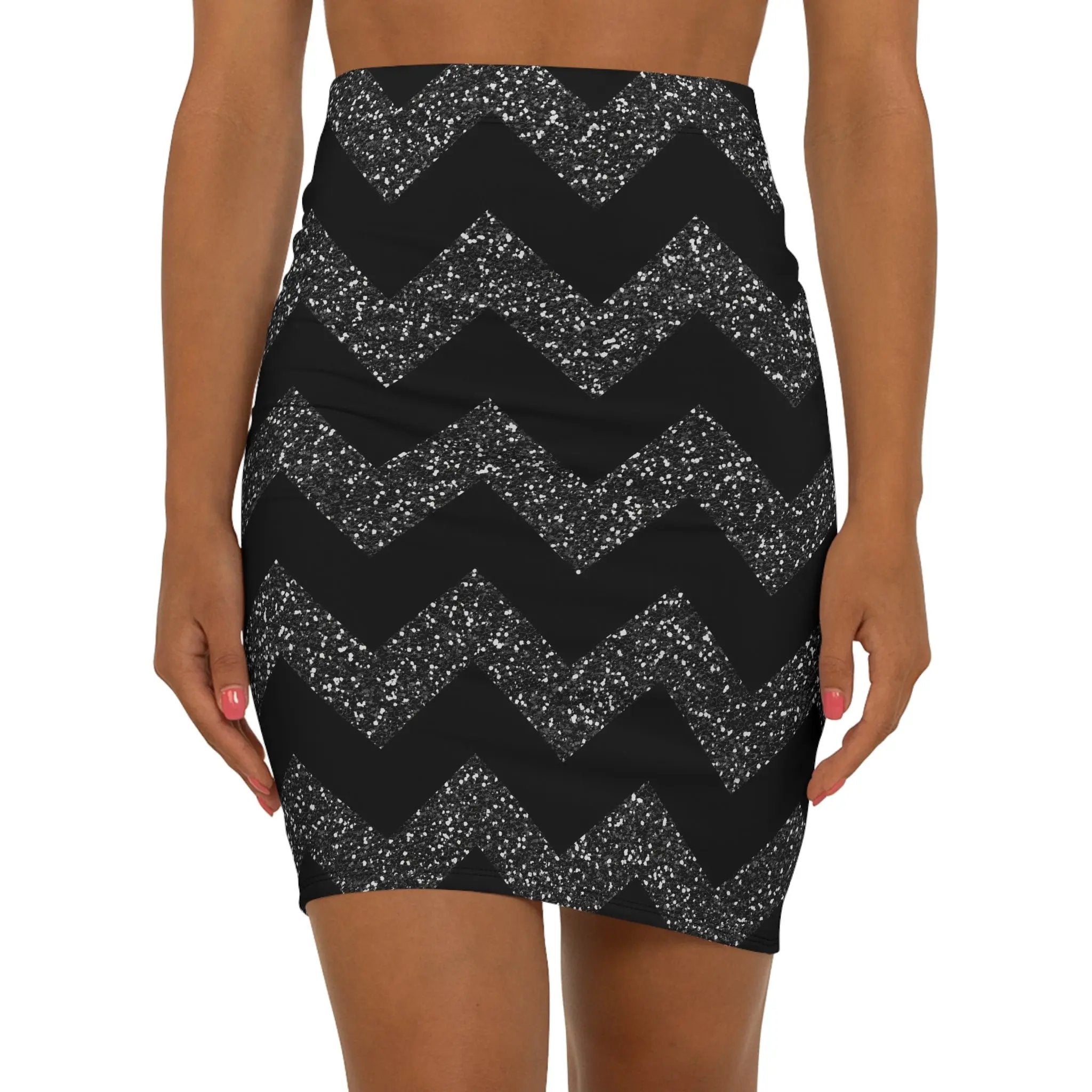 Black likes colors Chic Black and Silver Chevron Pencil Skirt Printify