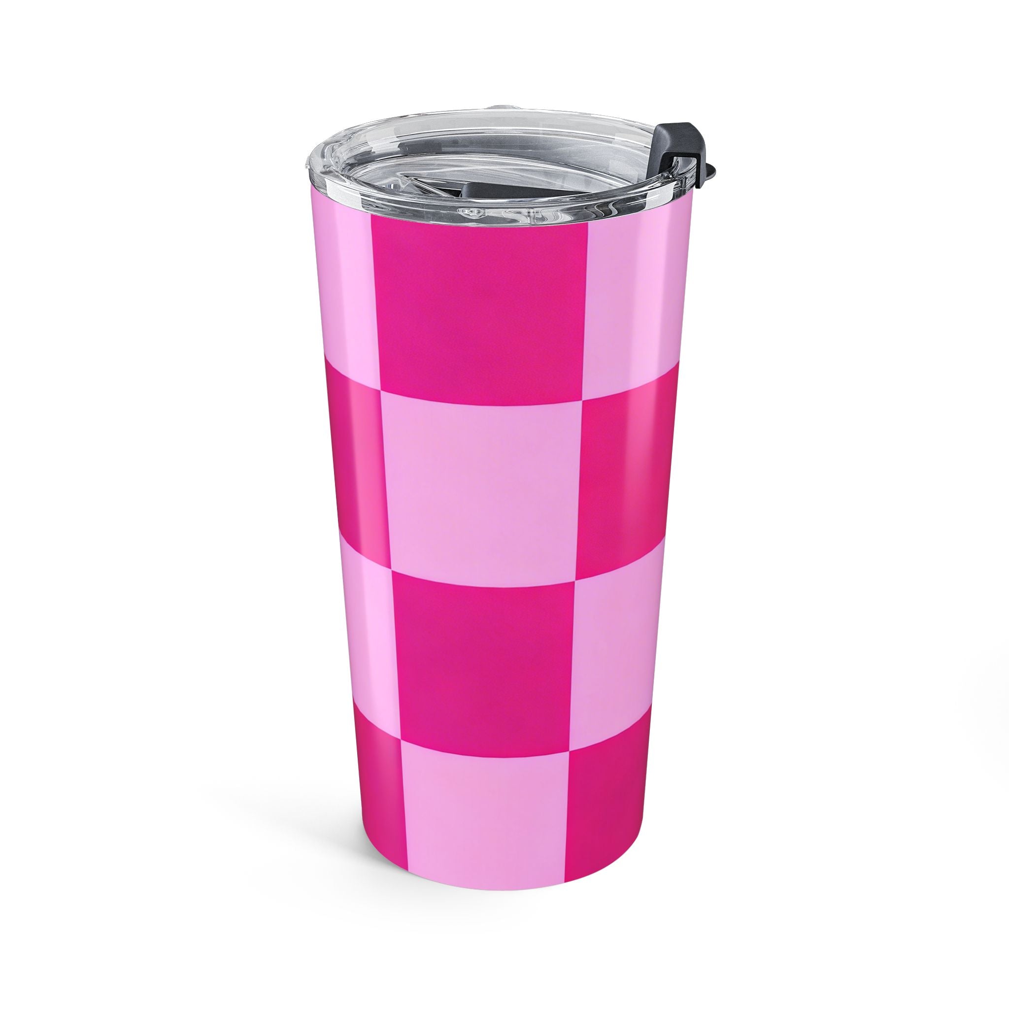 20oz Pink Checkerboard Tumbler — Insulated Travel Cup