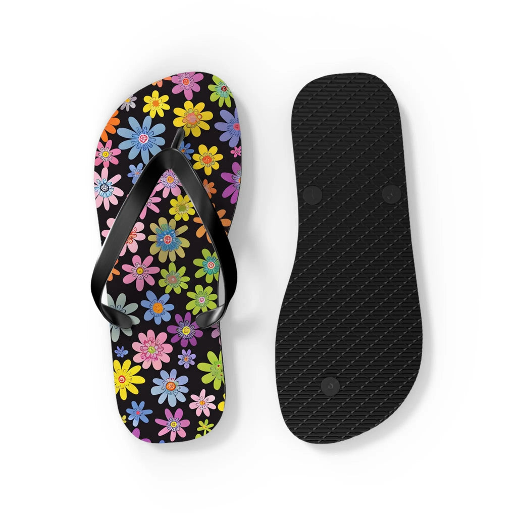 Black likes colors Bright Floral Flip Flops for Summer Fun Printify