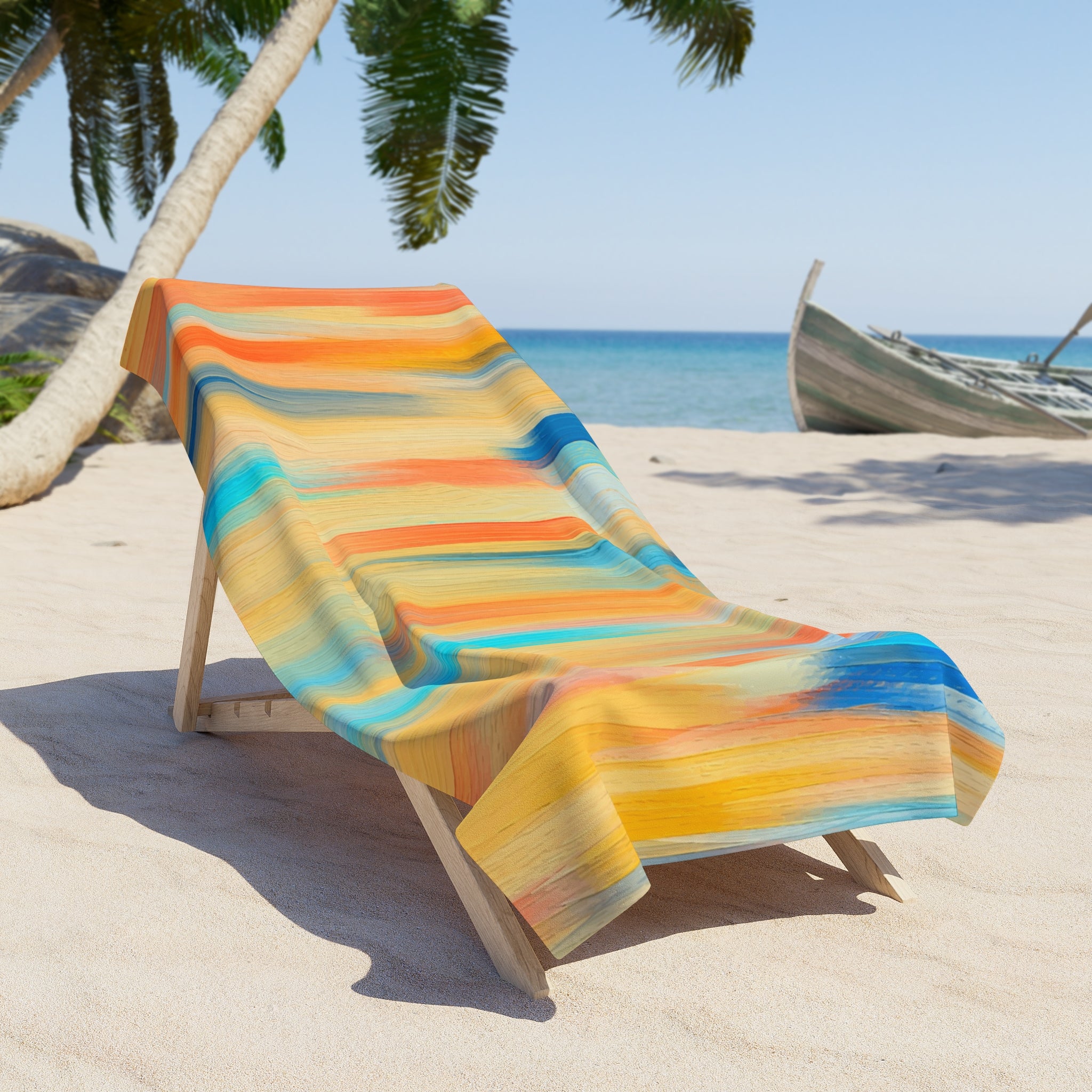 Tropical Sunset Stripe Beach Towel