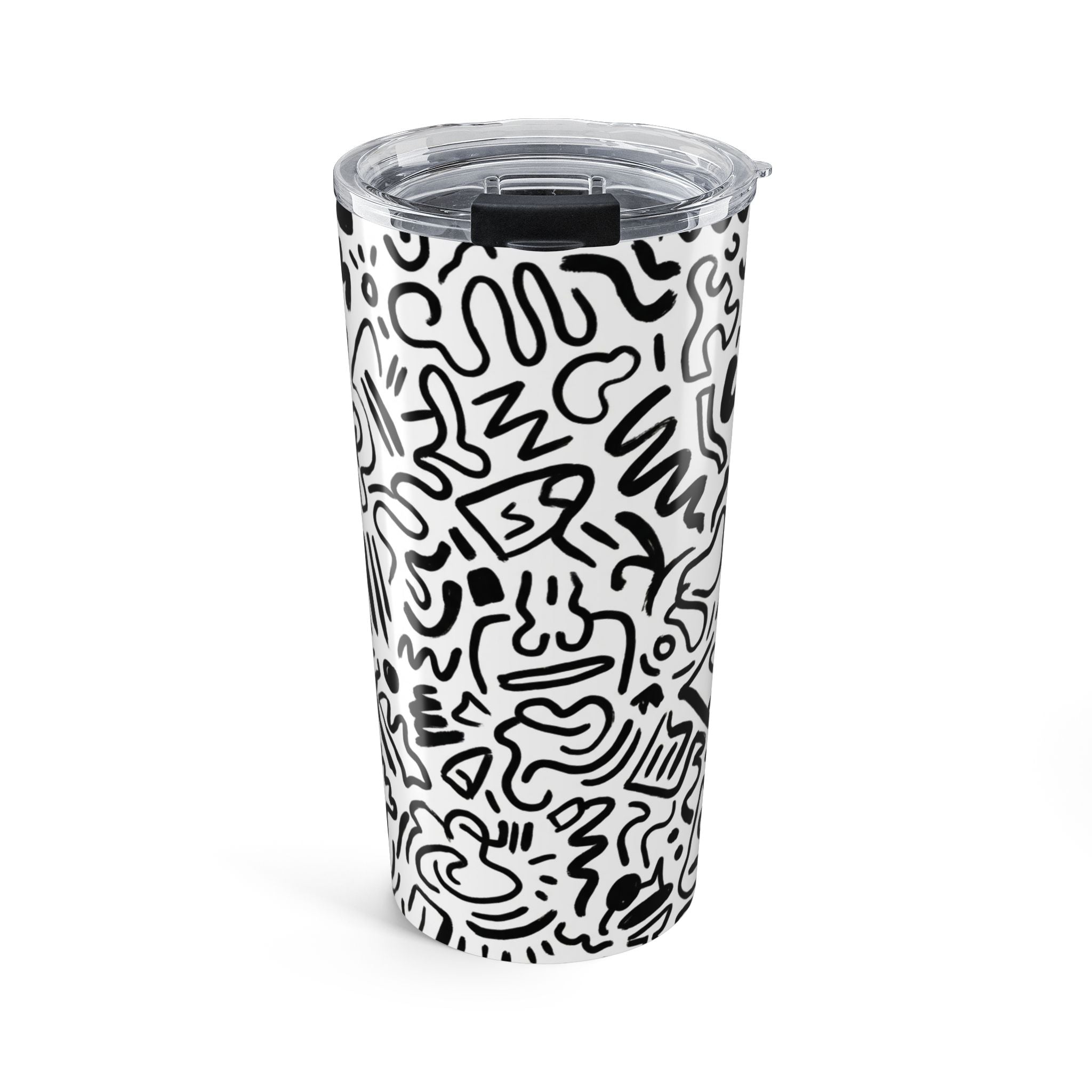 20oz Doodle Art Tumbler – Black & White Abstract Pattern