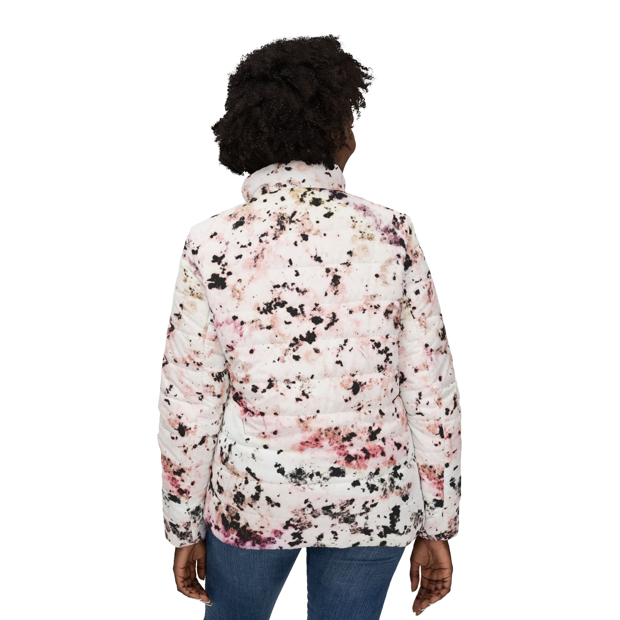 Pink Marble Print Puffer Jacket
