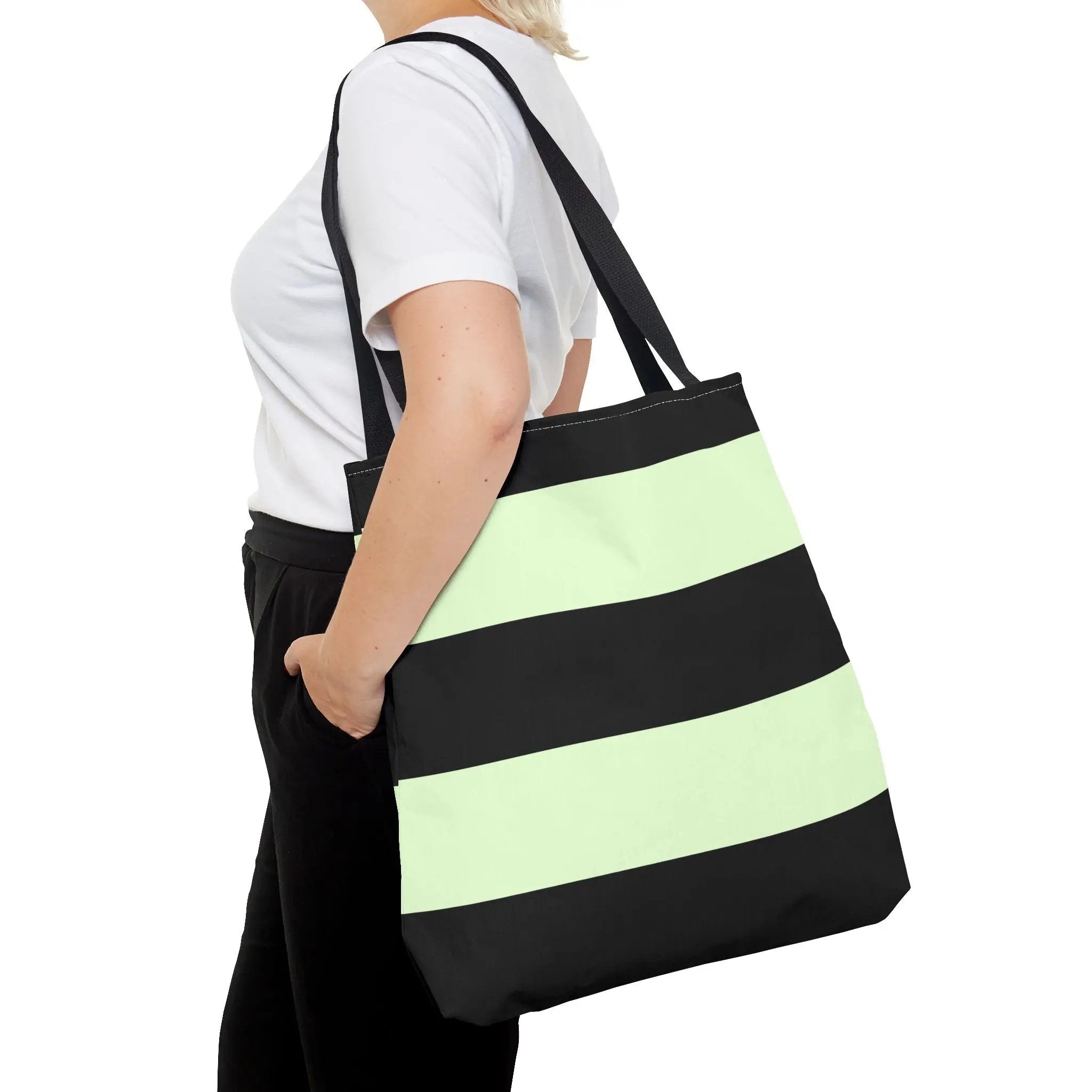 Like a star Stylish Stripe Tote Bag - Modern Black and Mint Design for Everyday Use Printify