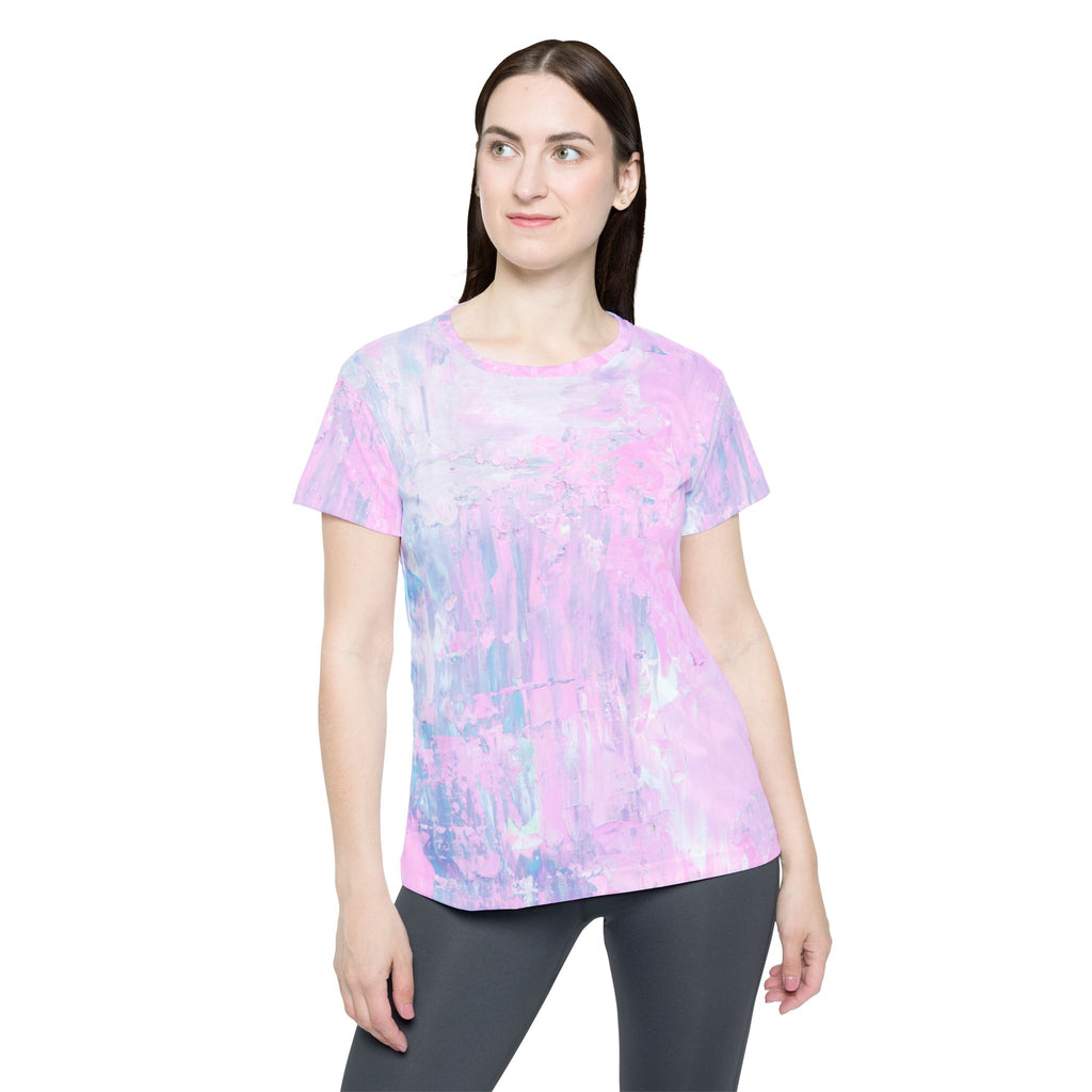 Pastel Watercolor Women's Sports Jersey — Pink Lavender AOP Athletic Tee