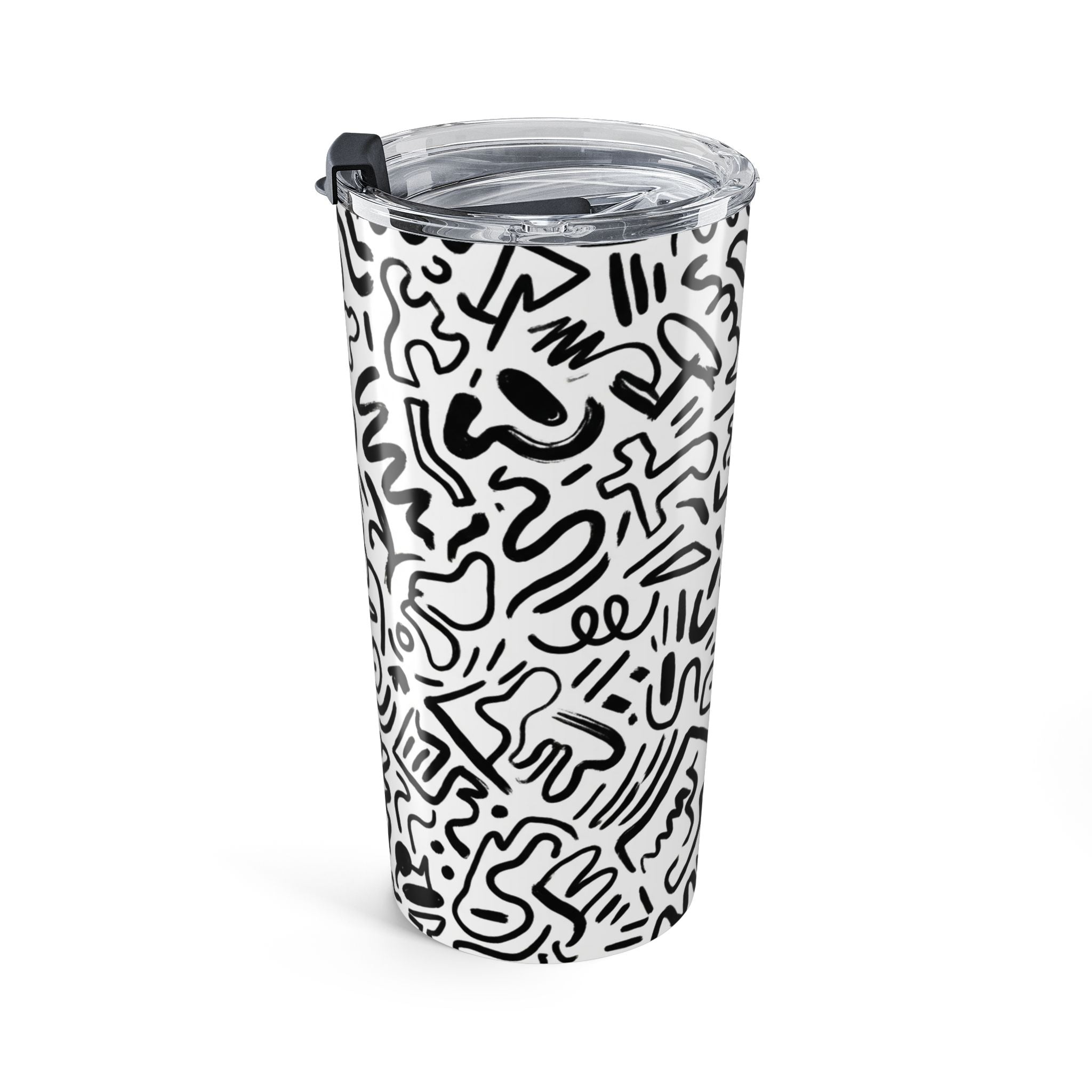 20oz Doodle Art Tumbler – Black & White Abstract Pattern