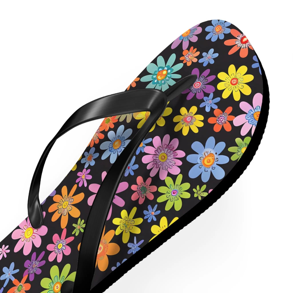 Black likes colors Bright Floral Flip Flops for Summer Fun Printify