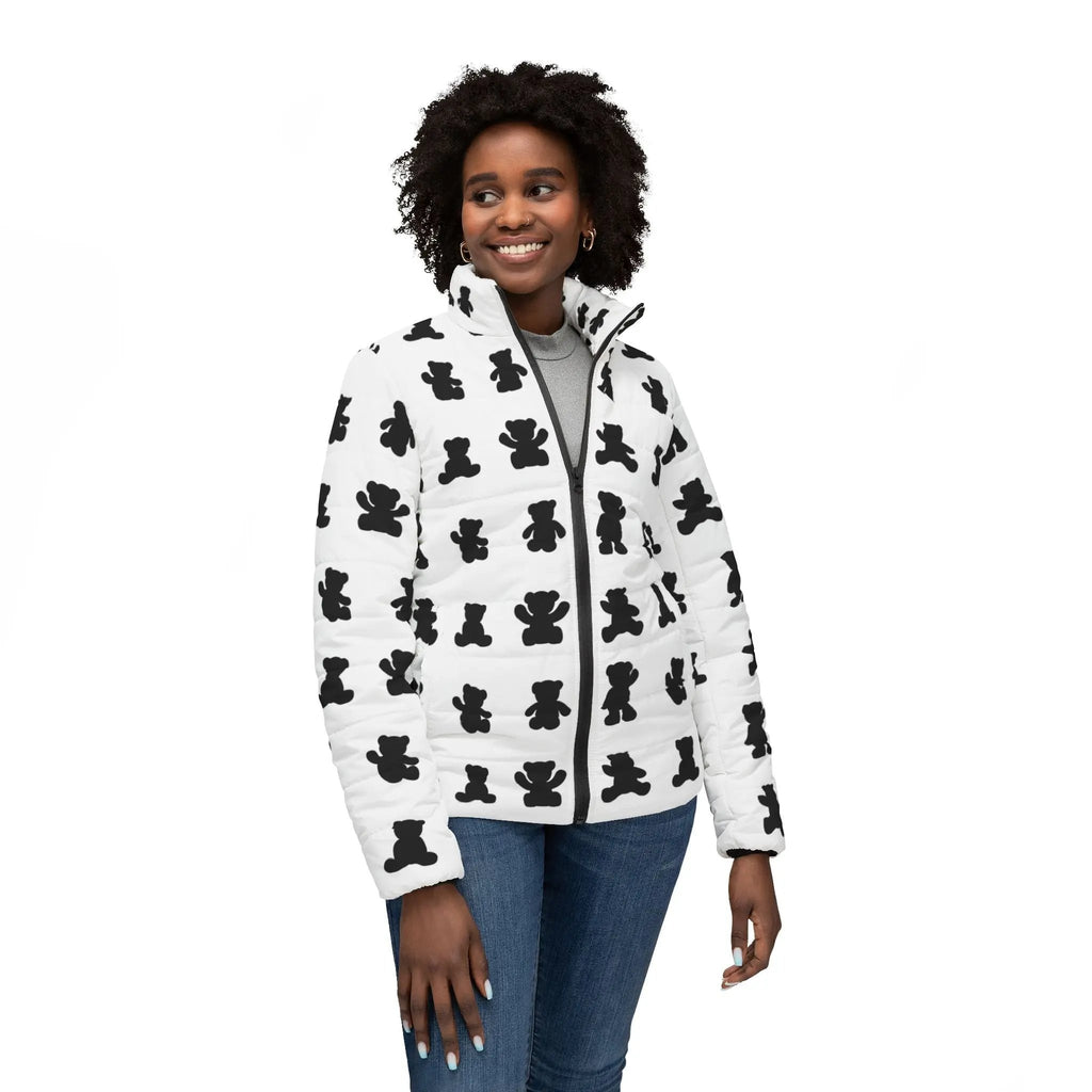 Like&Share Stylish Women's Puffer Jacket with Fun Bear Print Printify