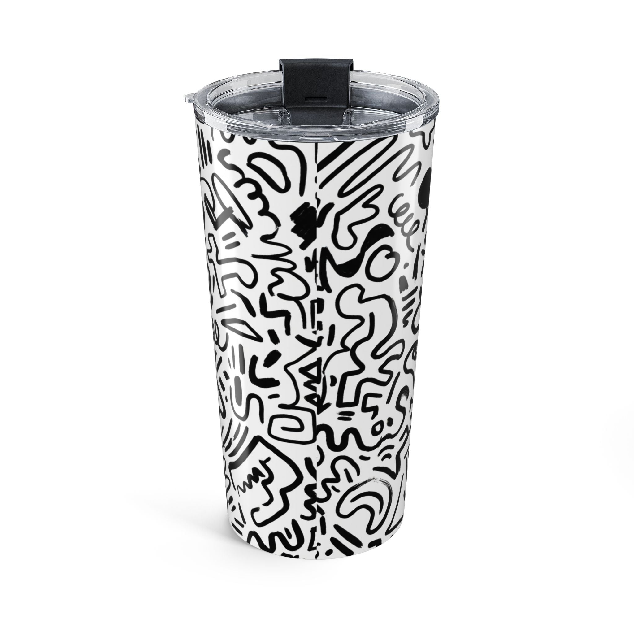 20oz Doodle Art Tumbler – Black & White Abstract Pattern