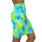 Watercolor Splash Pencil Skirt — Blue & Lime Tie-Dye Print