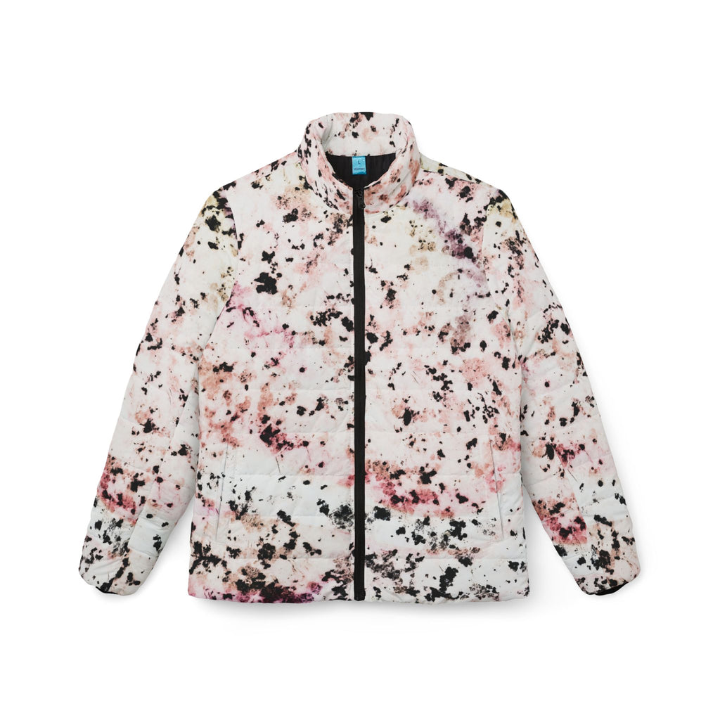 Pink Marble Print Puffer Jacket