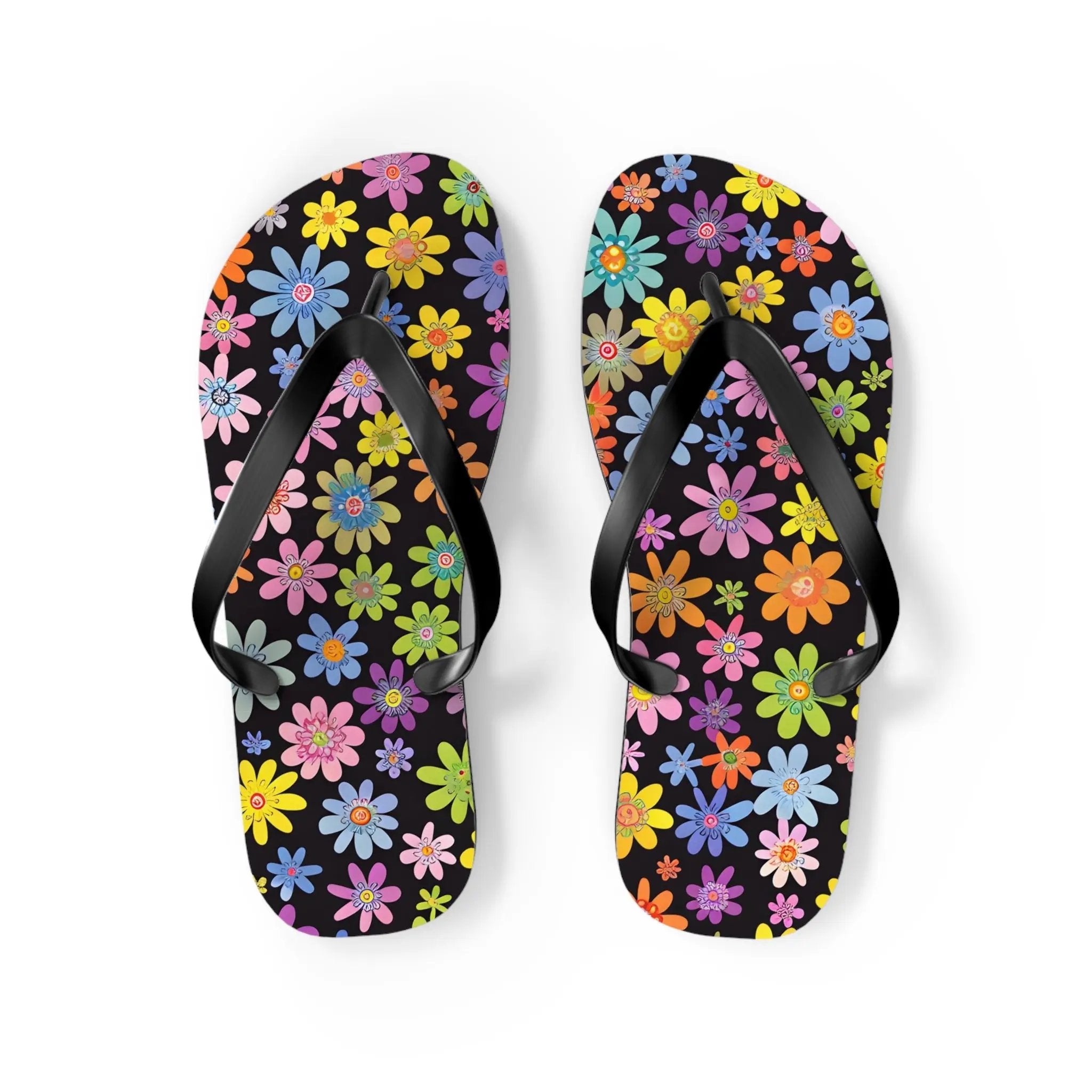 Black likes colors Bright Floral Flip Flops for Summer Fun Printify
