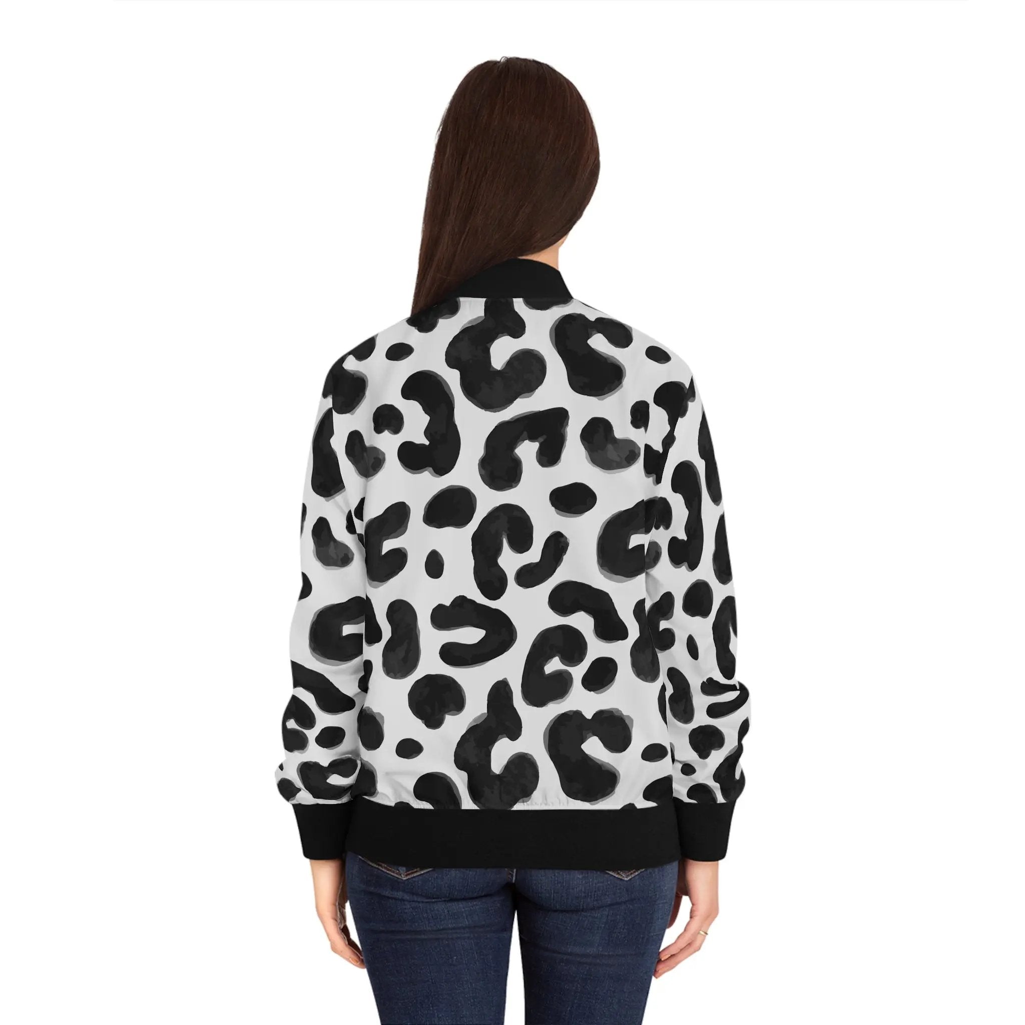 Like a star Stylish Women's Bomber Jacket with Bold Black Leopard Print Printify