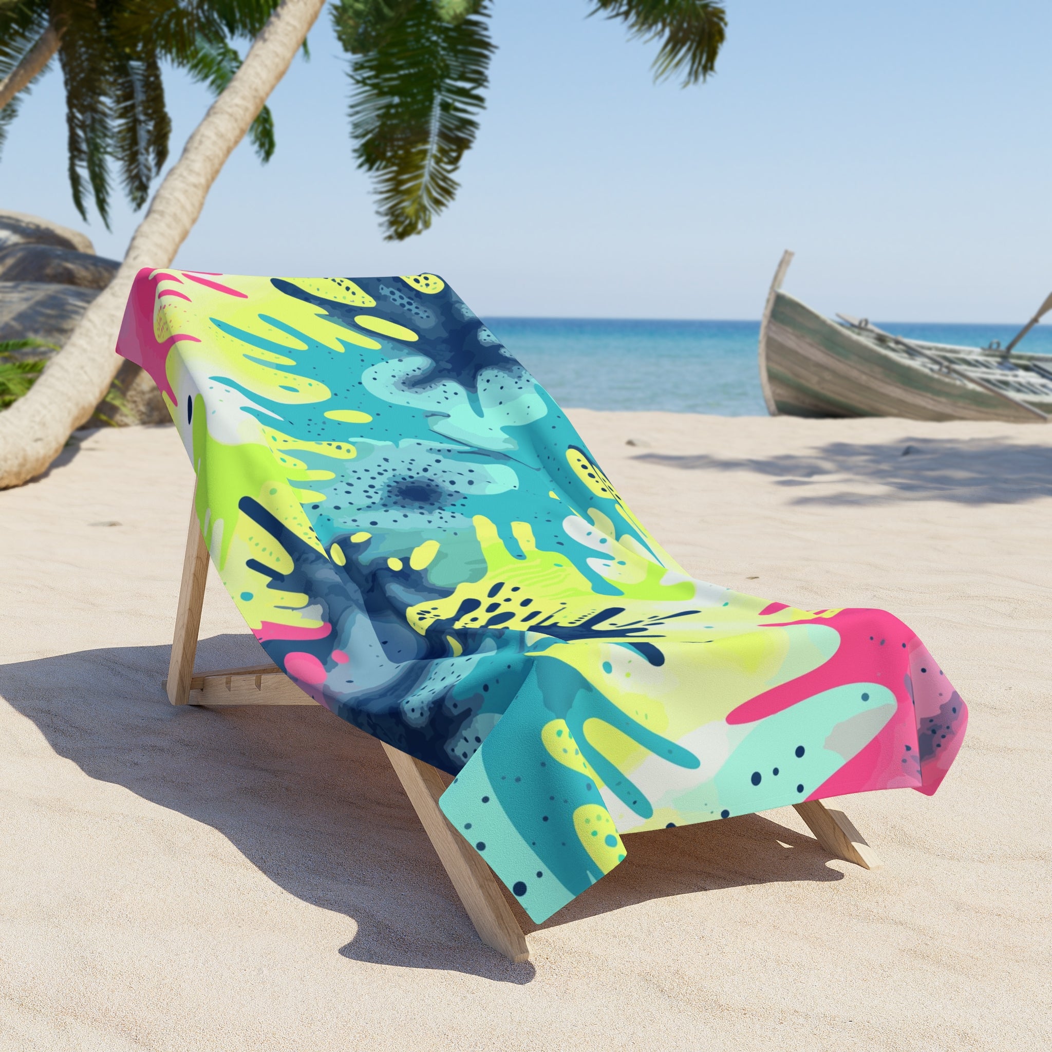 Abstract Tropical Splash Beach Towel — Colorful Neon Wave Print